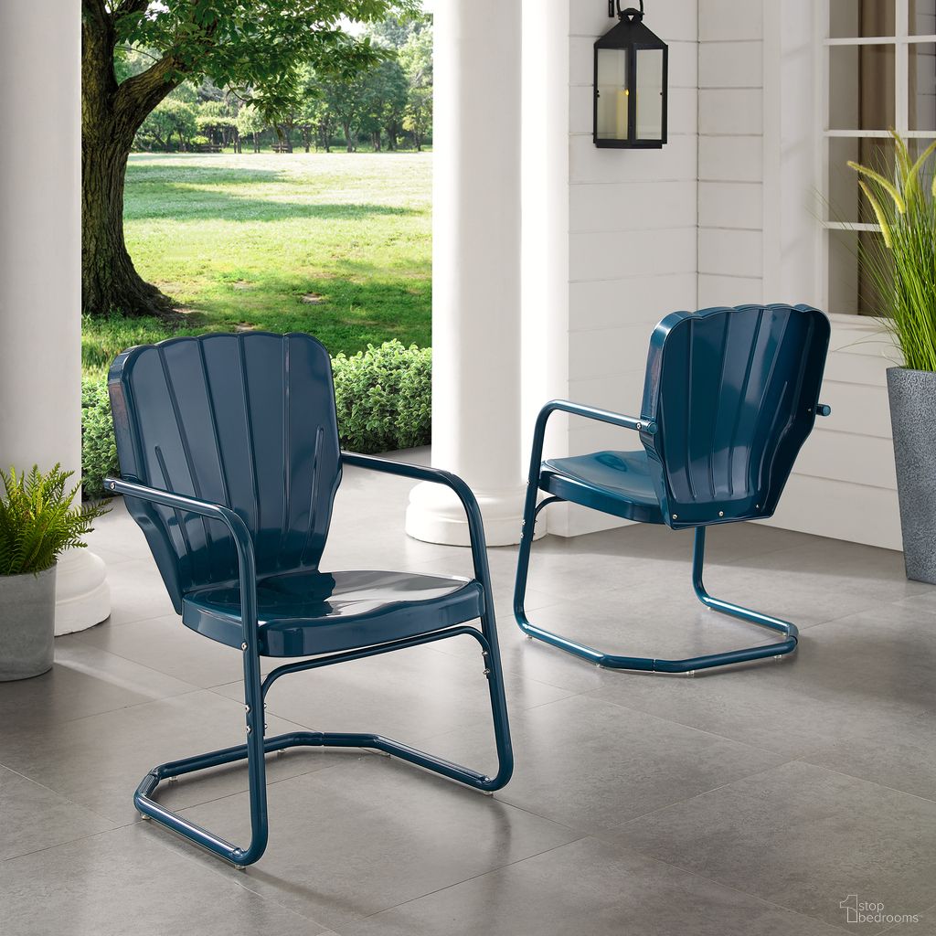 The appearance of Ridgeland Retro Outdoor Chair In Navy Gloss - Set of 2 designed by Crosley Brands in the transitional interior design. This navy piece of furniture  was selected by 1StopBedrooms from Ridgeland Collection to add a touch of cosiness and style into your home. Sku: CO1031-NV. Material: Steel.