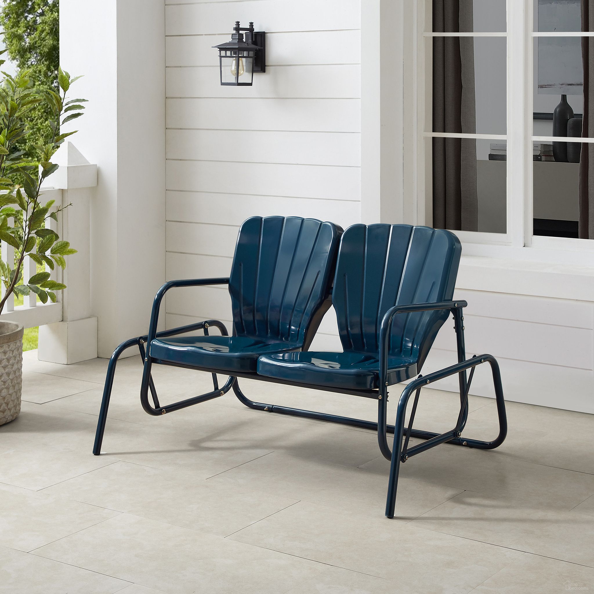 Ridgeland Retro Outdoor Loveseat Glider In Navy Gloss