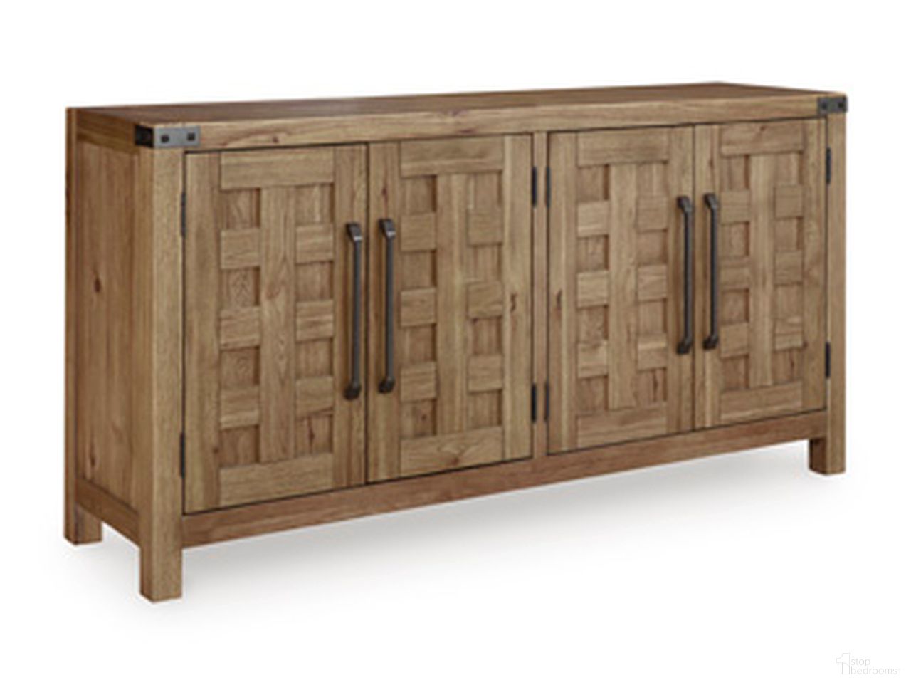 The appearance of Ridgester Dining Server In Light Brown designed by Signature Design by Ashley in the transitional interior design. This light brown piece of furniture  was selected by 1StopBedrooms from Ridgester Collection to add a touch of cosiness and style into your home. Sku: D858-60. Material: Wood.