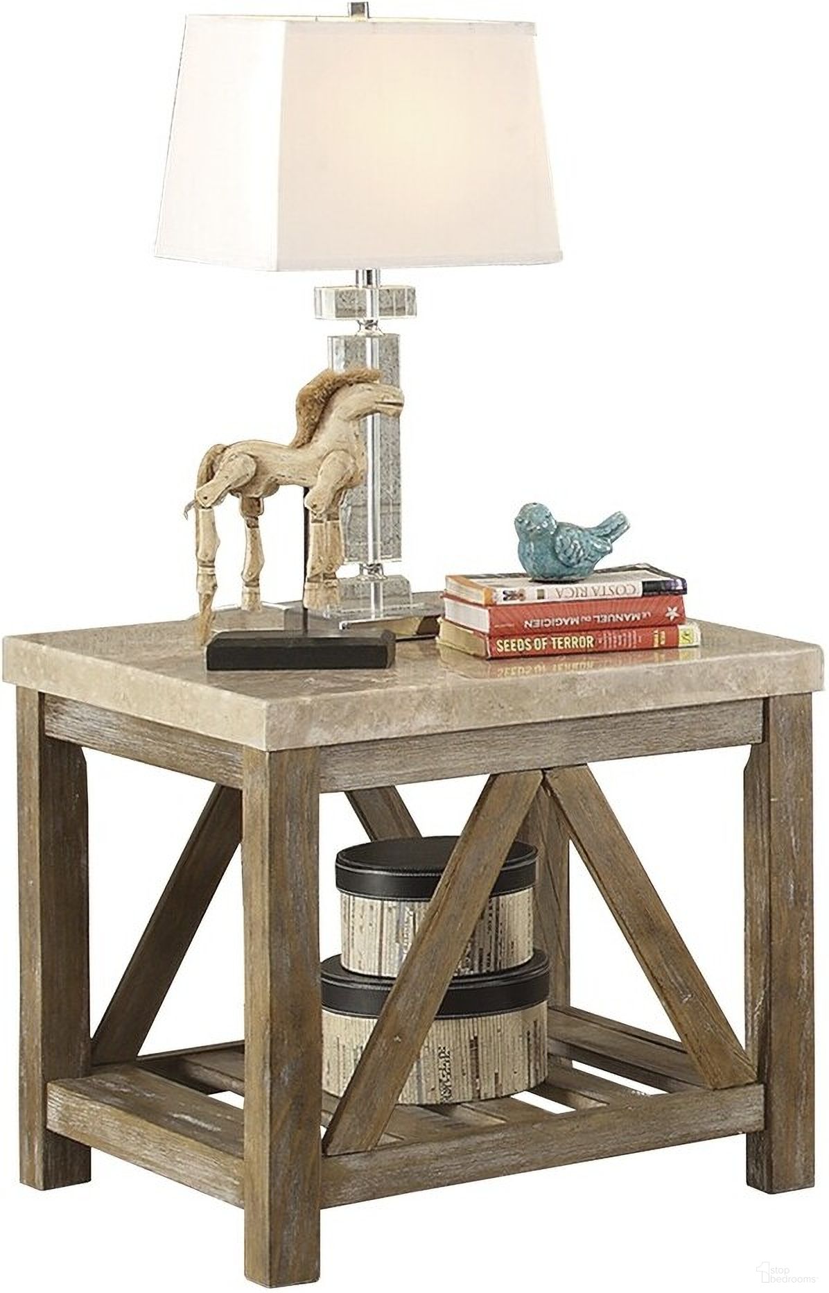 The appearance of Ridley Brown End Table designed by Homelegance in the industrial interior design. This brown piece of furniture  was selected by 1StopBedrooms from Ridley Collection to add a touch of cosiness and style into your home. Sku: 3551-04. Material: Stone.
