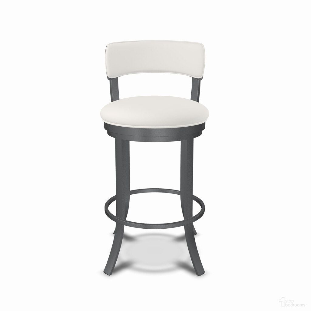 Riga 26 Inch Counter Height Swivel Stool In Lustrous Silver White and Vail Pure White