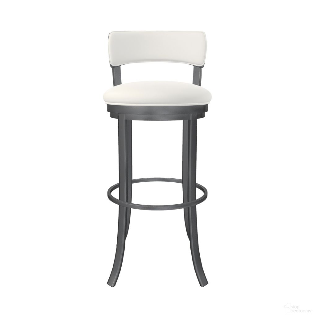 The appearance of Riga 30 Inch Bar Height Swivel Stool In Lustrous Silver White and Vail Pure White designed by Wesley Allen in the modern / contemporary interior design. This lustrous silver white/vail pure white piece of furniture was selected by 1StopBedrooms from Riga Collection to add a touch of cosiness and style into your home. Sku: B516H30-S-SLP-APW. Material: Metal.