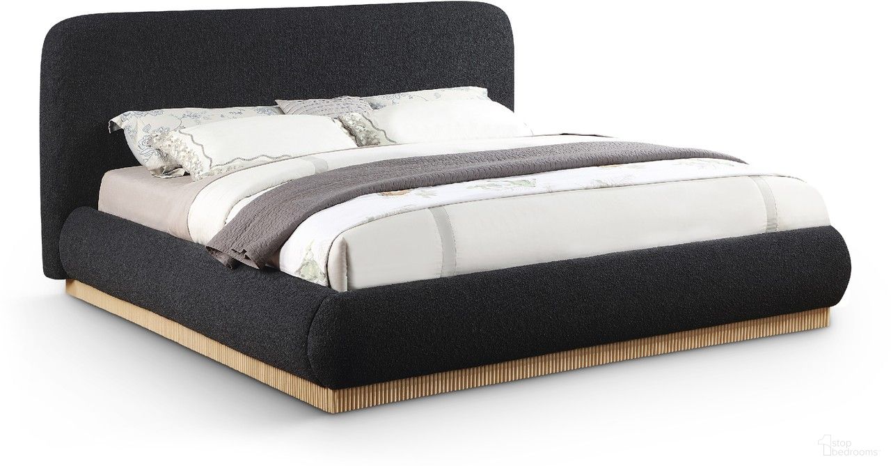The appearance of Rigby Boucle Fabric King Bed In Black designed by Meridian in the modern / contemporary interior design. This black piece of furniture  was selected by 1StopBedrooms from Rigby Collection to add a touch of cosiness and style into your home. Sku: B1275Black-K Box 1/2 (Headboard / Slats / Hardware);B1275Black-K Box 2/2 (Footboard / Rails / Base). Bed Size: King. Material: Rubberwood. Bed Type: Upholstered Bed.