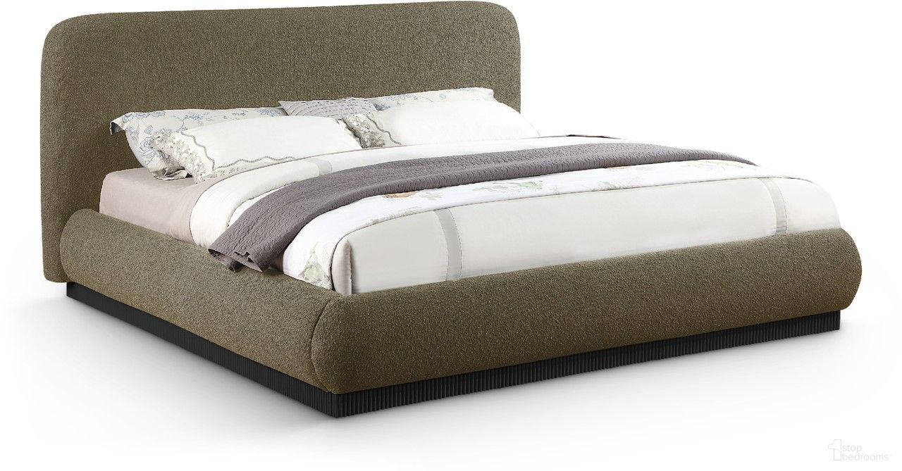 The appearance of Rigby Boucle Fabric King Bed In Olive designed by Meridian in the modern / contemporary interior design. This olive piece of furniture was selected by 1StopBedrooms from Rigby Collection to add a touch of cosiness and style into your home. Sku: B1276Olive-K Box 1/2 (Headboard / Slats / Hardware);B1276Olive-K Box 2/2 (Footboard / Rails / Base). Bed Size: King. Material: Rubberwood. Bed Type: Upholstered Bed.