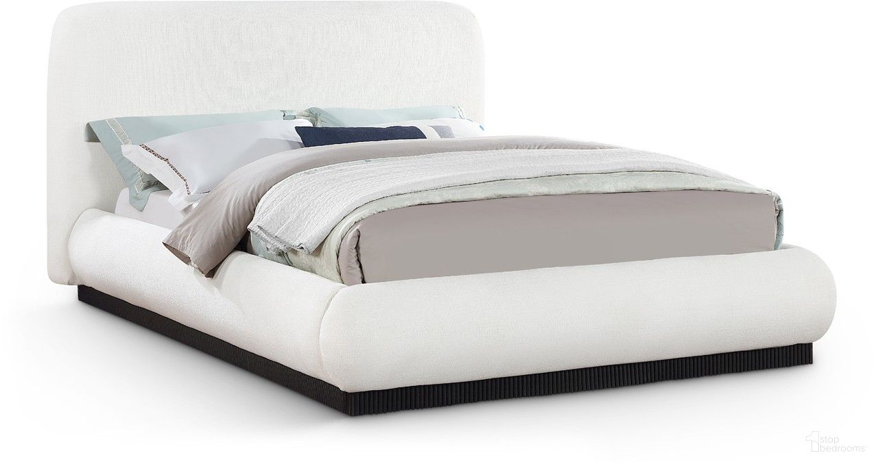 Rigby Linen Textured Fabric Queen Bed In Cream