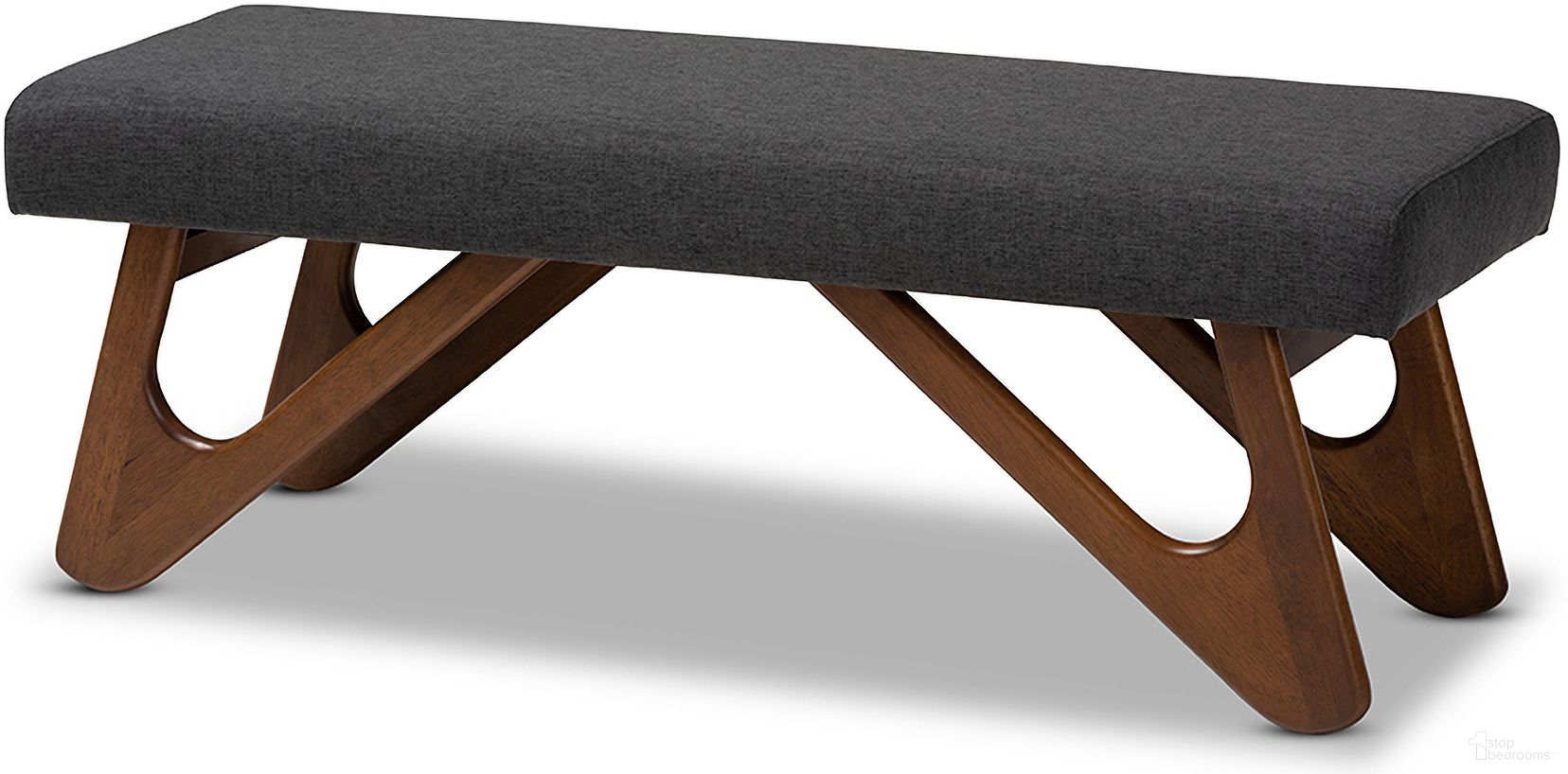 The appearance of Rika Mid-Century Modern Dark Grey Fabric Upholstered Walnut Brown Finished Boomerang Bench designed by Baxton Studio in the transitional interior design. This dark grey piece of furniture was selected by 1StopBedrooms from Rika Collection to add a touch of cosiness and style into your home. Sku: BBT5367-Dark Grey/Walnut-Bench. Material: MDF.