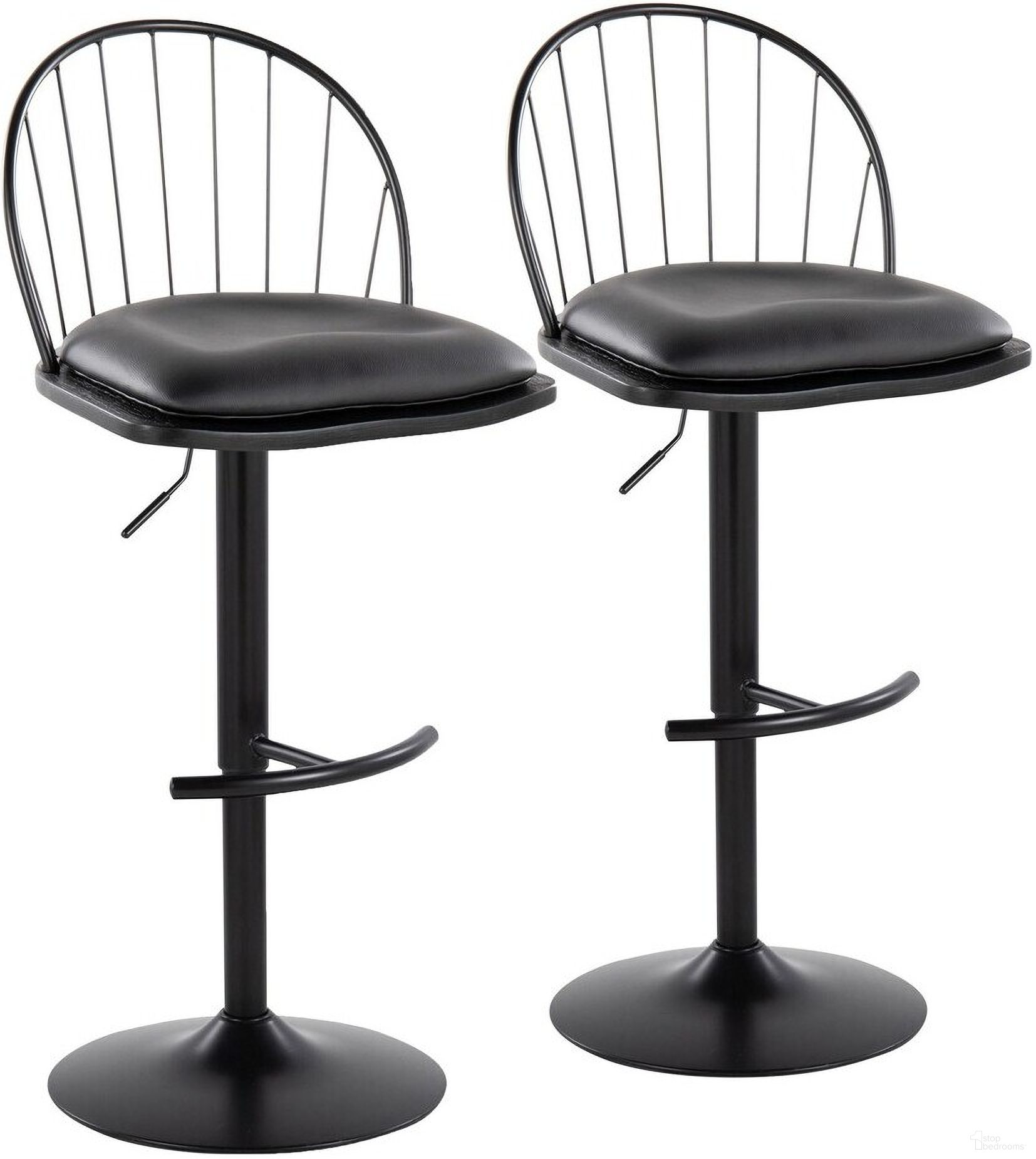 The appearance of Riley Adjustable Barstool Set of 2 In Black designed by Lumisource in the country / farmhouse interior design. This black piece of furniture  was selected by 1StopBedrooms from Riley Collection to add a touch of cosiness and style into your home. Sku: BS-RILEYPU-RNT2 BKBKBK2. Material: Wood.