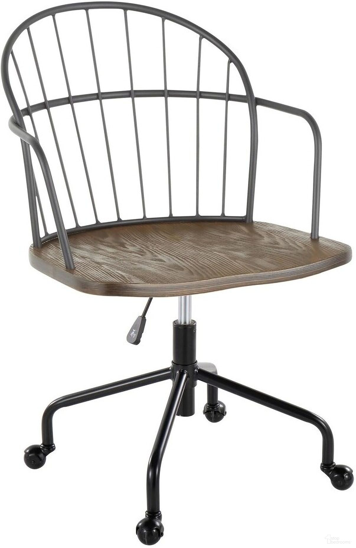 The appearance of Riley Adjustable Office Chair In Dark Walnut designed by Lumisource in the country / farmhouse interior design. This dark walnut piece of furniture  was selected by 1StopBedrooms from Riley Collection to add a touch of cosiness and style into your home. Sku: OFC-RILEY-CASTAR1 BKBNBK1. Material: Wood.