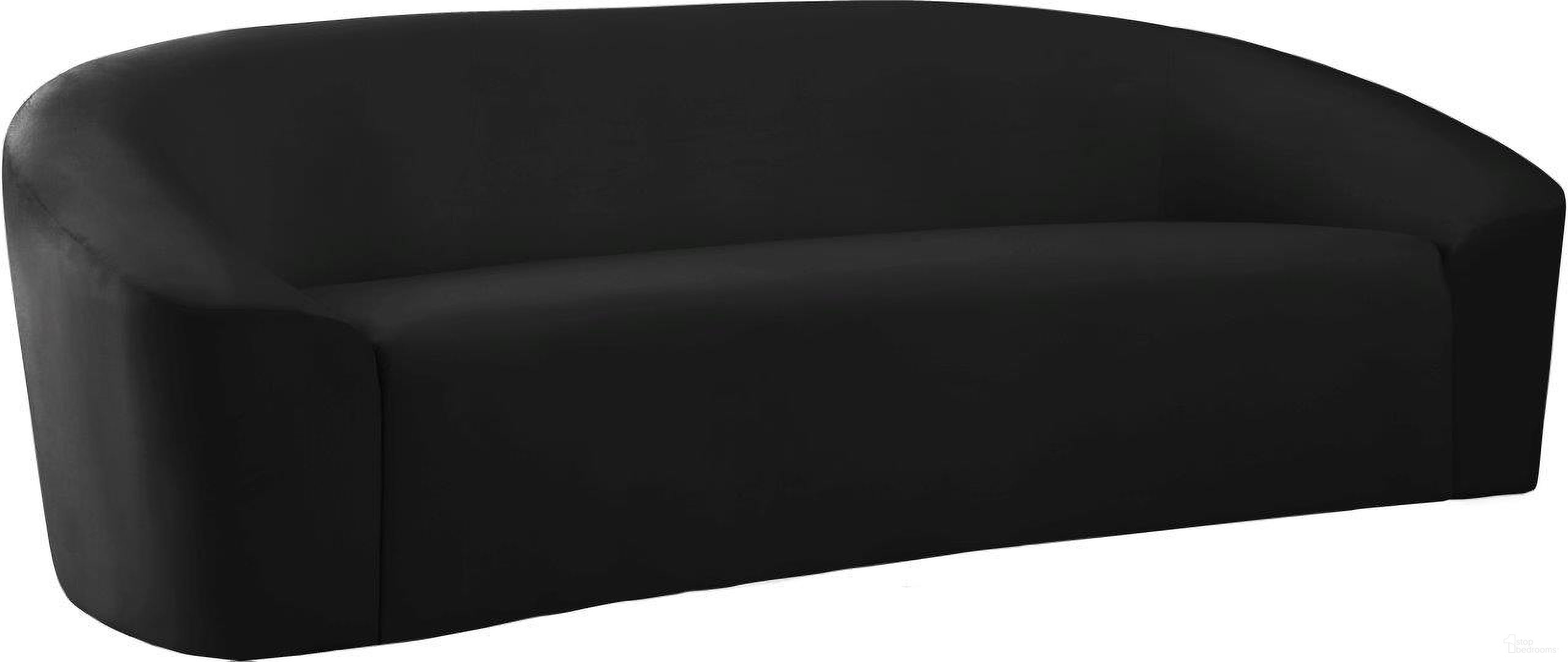 The appearance of Riley Velvet Sofa In Black designed by Meridian in the modern / contemporary interior design. This black piece of furniture  was selected by 1StopBedrooms from Riley Collection to add a touch of cosiness and style into your home. Sku: 610Black-S. Material: Velvet.