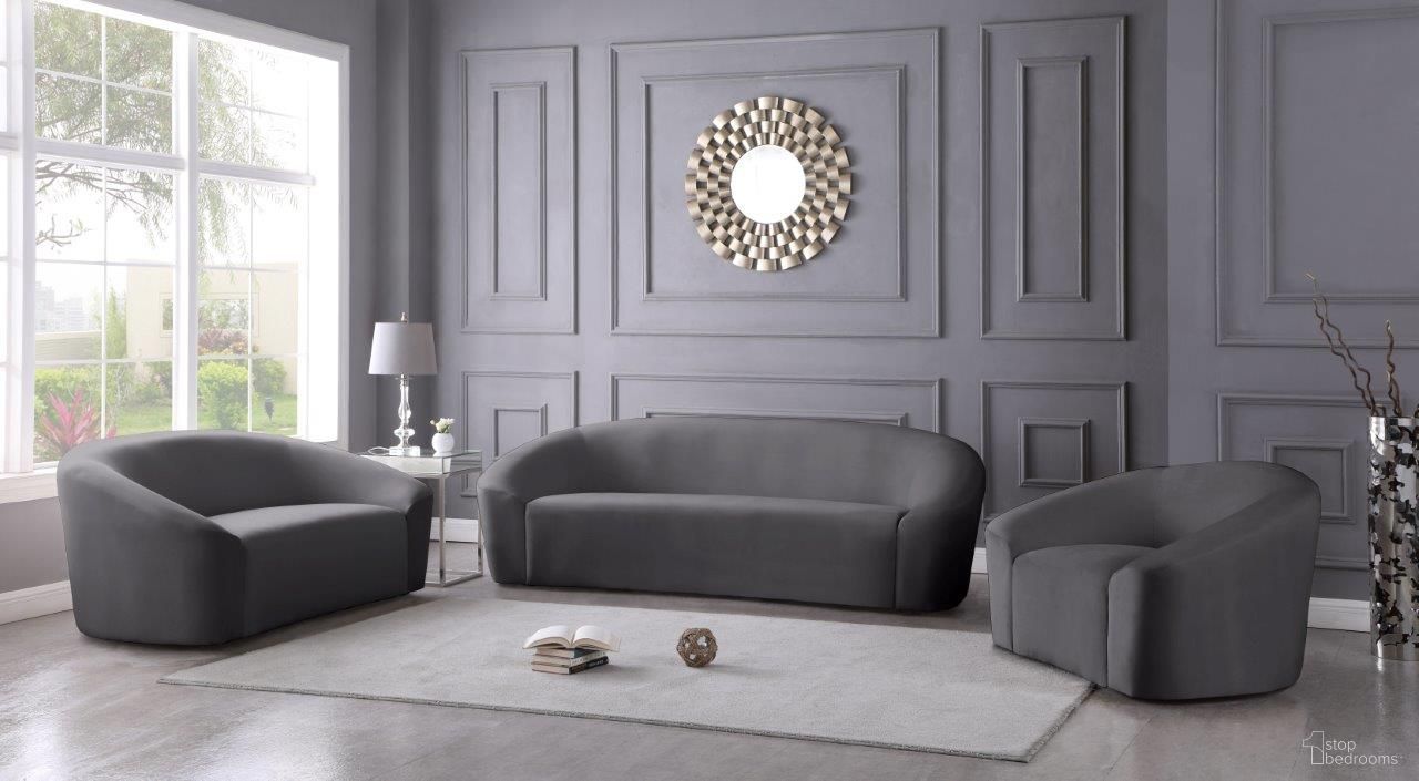 The appearance of Riley Living Room Set In Grey designed by Meridian in the modern / contemporary interior design. This grey piece of furniture was selected by 1StopBedrooms from Riley Collection to add a touch of cosiness and style into your home. Sku: 610Grey-S;610Grey-L. Material: Velvet.