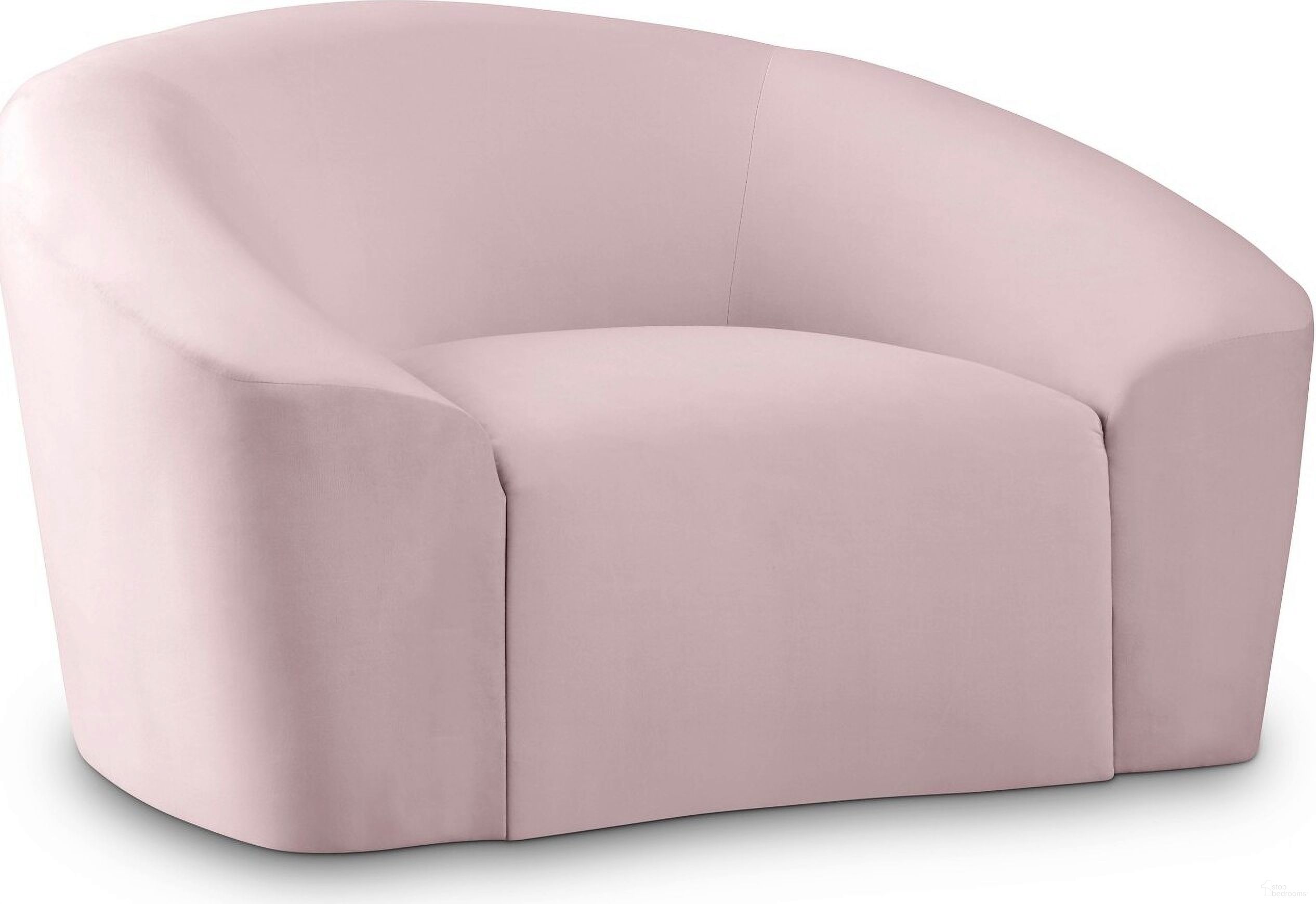 The appearance of Riley Velvet Chair In Pink designed by Meridian in the modern / contemporary interior design. This pink piece of furniture  was selected by 1StopBedrooms from Riley Collection to add a touch of cosiness and style into your home. Sku: 610Pink-C. Material: Velvet.