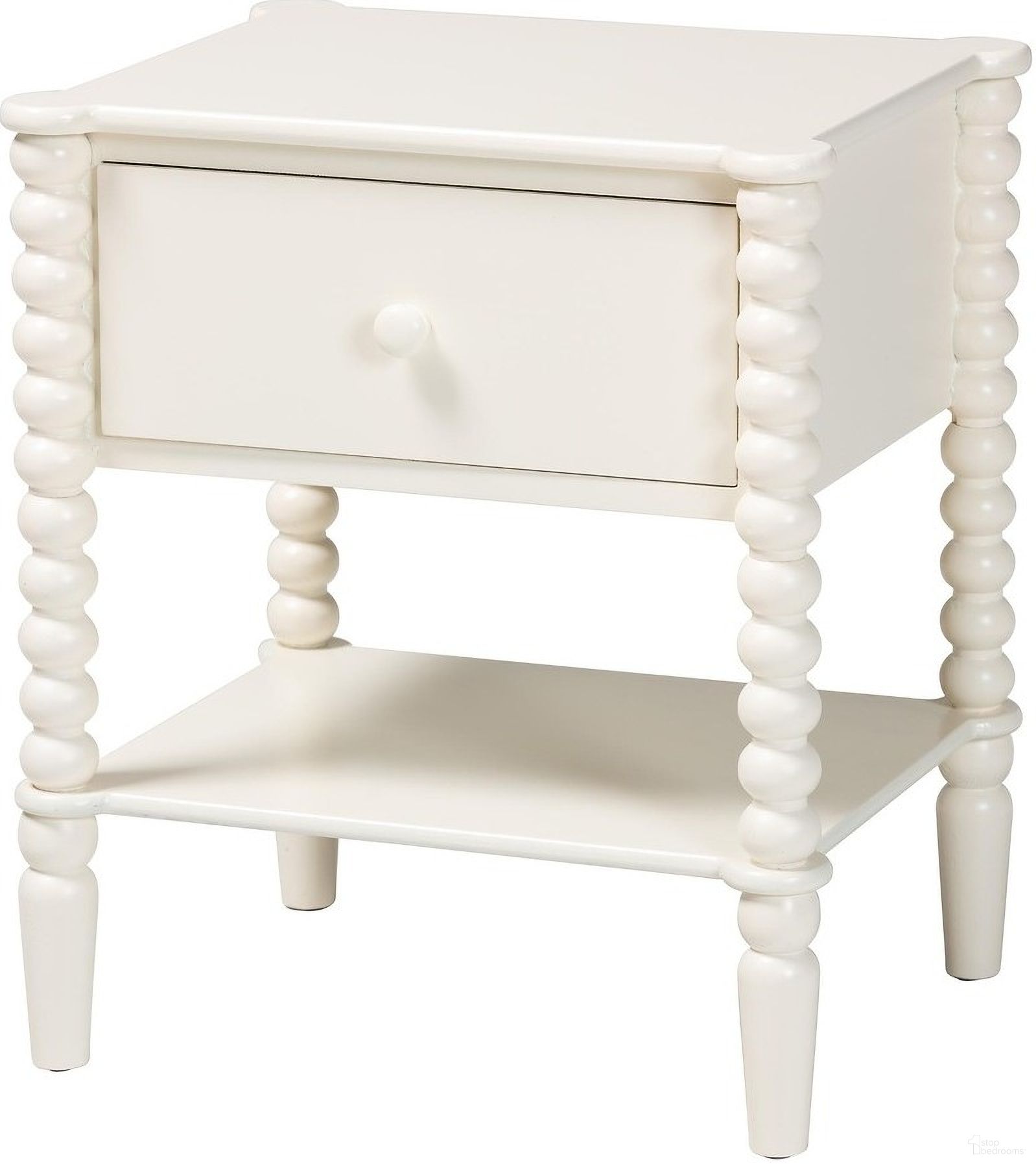 The appearance of Rimona End Table with In White designed by Baxton Studio in the transitional interior design. This white piece of furniture  was selected by 1StopBedrooms from Rimona Collection to add a touch of cosiness and style into your home. Sku: JY25A037-White Wooden-ET. Material: MDF.