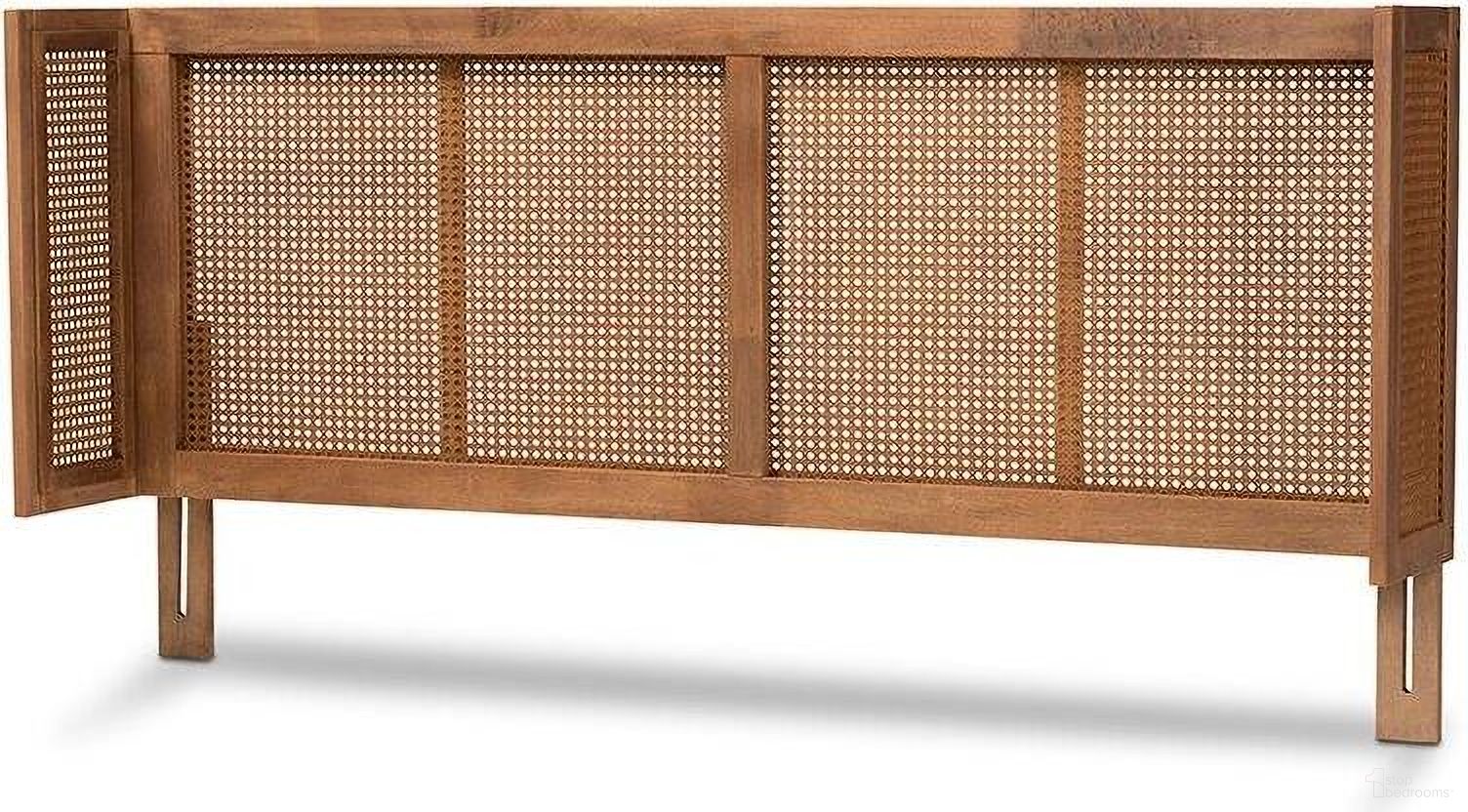 Rina Mid-Century Modern Ash Wanut Finished Wood And Synthetic Rattan King Size Wrap-Around Headboard