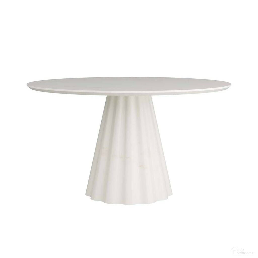 The appearance of Rinny Dining Table In White designed by Arteriors in the modern / contemporary interior design. This white piece of furniture was selected by 1StopBedrooms from Rinny Collection to add a touch of cosiness and style into your home. Sku: 6972. Table Base Style: Pedestal. Table Top Shape: Round. Material: Marble. Size: 54".