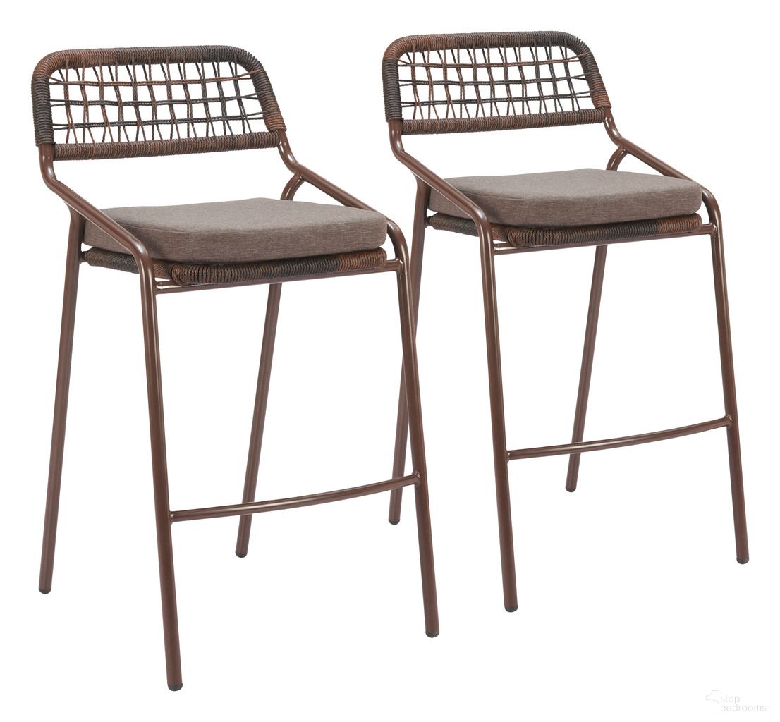 The appearance of Rio Barstool Set of 2 In Brown designed by Zuo Modern in the modern / contemporary interior design. This brown piece of furniture  was selected by 1StopBedrooms from Rio Collection to add a touch of cosiness and style into your home. Sku: 704170. Material: Olefin.