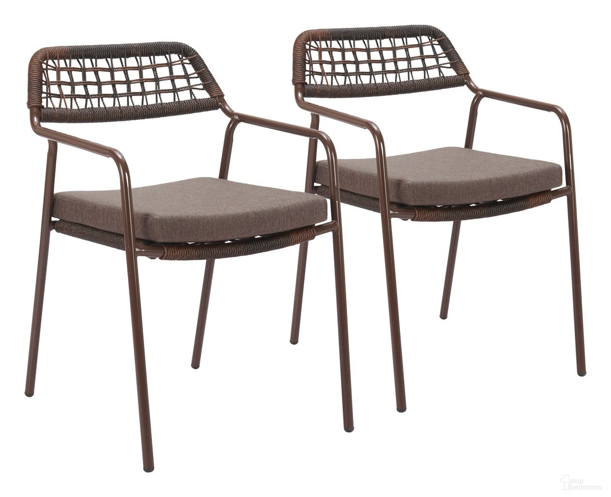 The appearance of Rio Dining Chair Set of 2 In Brown designed by Zuo Modern in the modern / contemporary interior design. This brown piece of furniture  was selected by 1StopBedrooms from Rio Collection to add a touch of cosiness and style into your home. Sku: 704168. Material: Olefin.