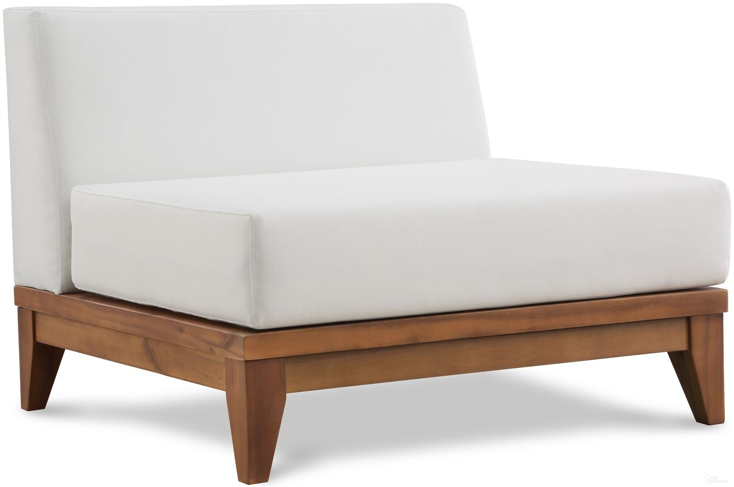 The appearance of Rio Water Resistant Fabric Outdoor Patio Modular Armless Chair In Off White designed by Meridian in the modern / contemporary interior design. This off white piece of furniture was selected by 1StopBedrooms from Rio Collection to add a touch of cosiness and style into your home. Sku: 389White-Armless. Material: Wood.