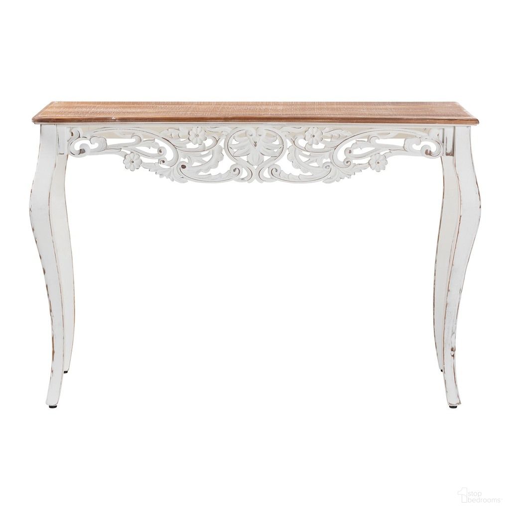 Riquin Distressed Wood Console Table In Natural Brown and White