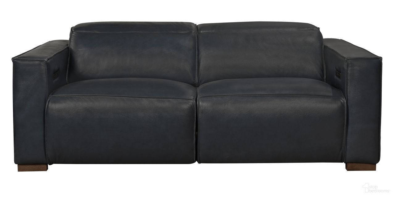 The appearance of Riseholme Reclining Sofa with Barista Brown Legs and Blue Full-Leather designed by Moti in the modern / contemporary interior design. This blue piece of furniture was selected by 1StopBedrooms from Riseholme Collection to add a touch of cosiness and style into your home. Sku: BRN88023106. Material: Leather.