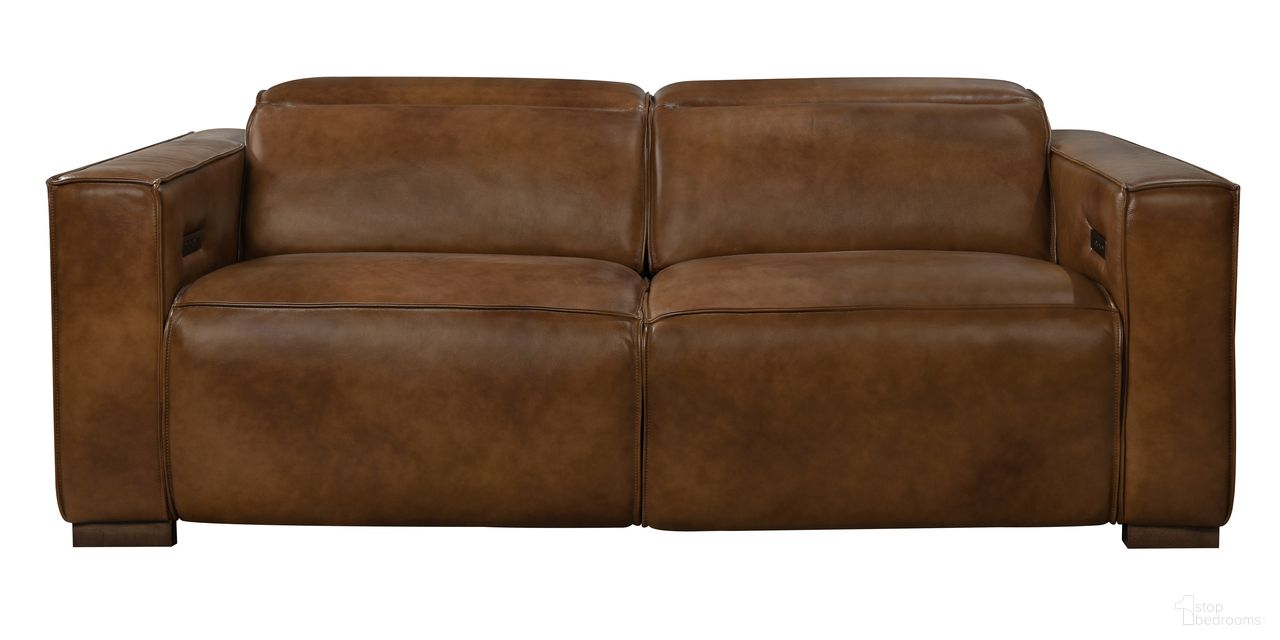 Riseholme Reclining Sofa with Barista Brown Legs and Tan Full-Leather