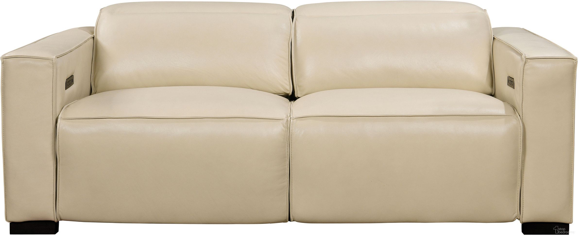 The appearance of Riseholme Reclining Sofa with Black Legs and Beige Full-Leather designed by Moti in the modern / contemporary interior design. This beige piece of furniture  was selected by 1StopBedrooms from Riseholme Collection to add a touch of cosiness and style into your home. Sku: BLK88023105. Material: Leather.