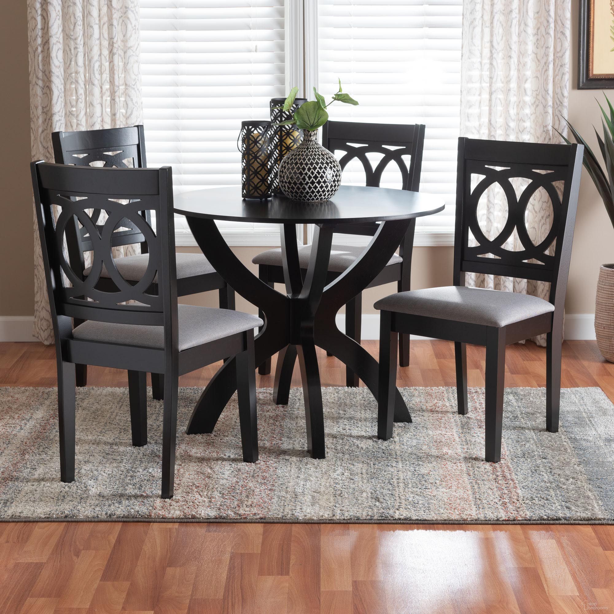 Rita Wood 5 Piece Dining Set In Grey and Dark Brown