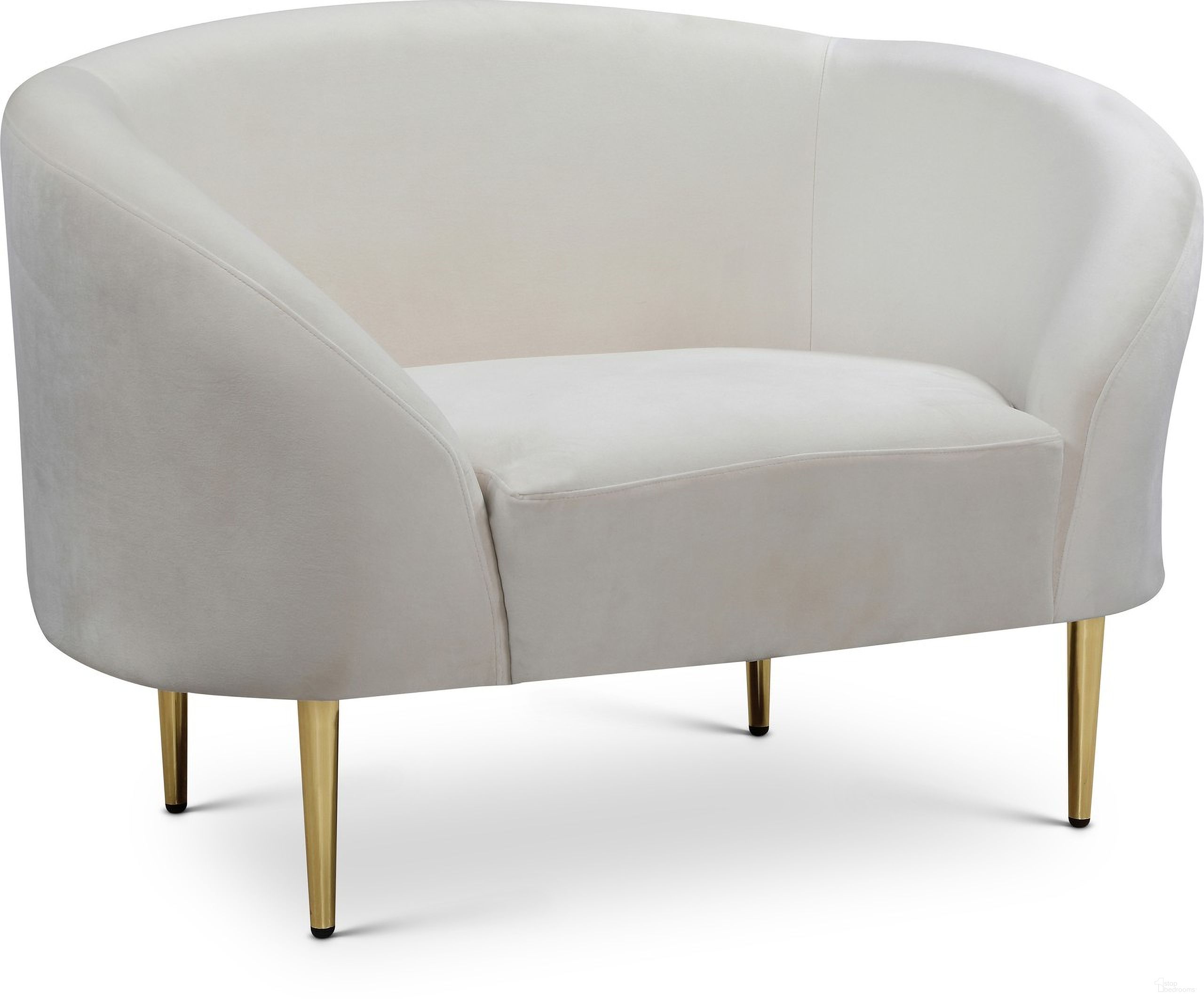 The appearance of Ritz Velvet Chair In Cream designed by Meridian in the modern / contemporary interior design. This cream velvet piece of furniture  was selected by 1StopBedrooms from Ritz Collection to add a touch of cosiness and style into your home. Sku: 659Cream-C. Material: Velvet.