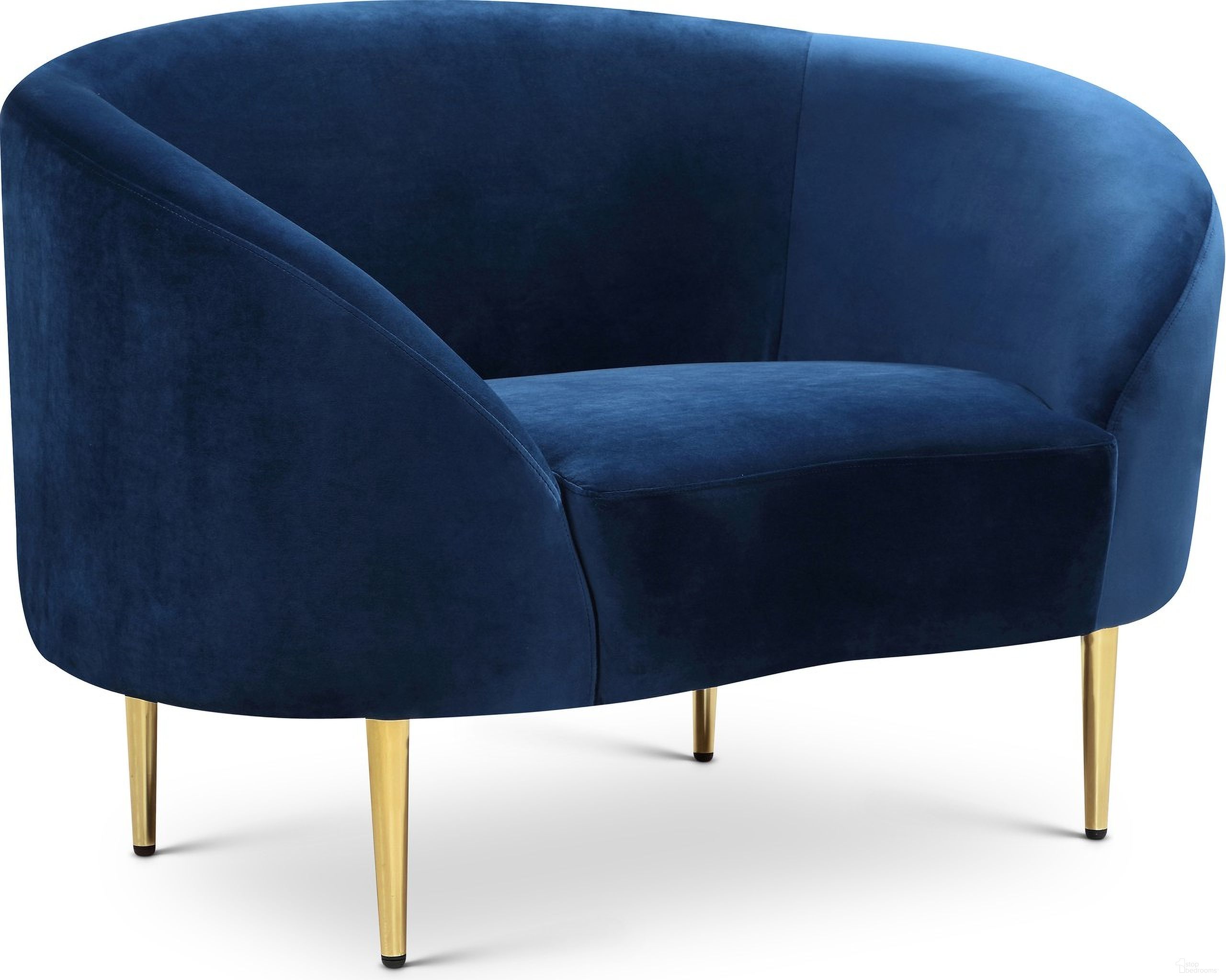 The appearance of Ritz Velvet Chair In Navy designed by Meridian in the modern / contemporary interior design. This navy piece of furniture  was selected by 1StopBedrooms from Ritz Collection to add a touch of cosiness and style into your home. Sku: 659Navy-C. Material: Velvet.