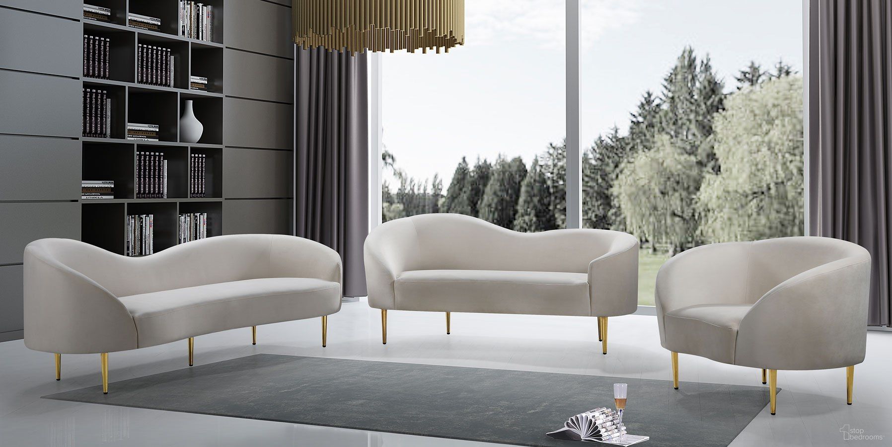 The appearance of Ritz Velvet Living Room Set (Cream) designed by Meridian in the modern / contemporary interior design. This cream velvet piece of furniture  was selected by 1StopBedrooms from Ritz Collection to add a touch of cosiness and style into your home. Sku: 659Cream-S;659Cream-L. Material: Velvet.