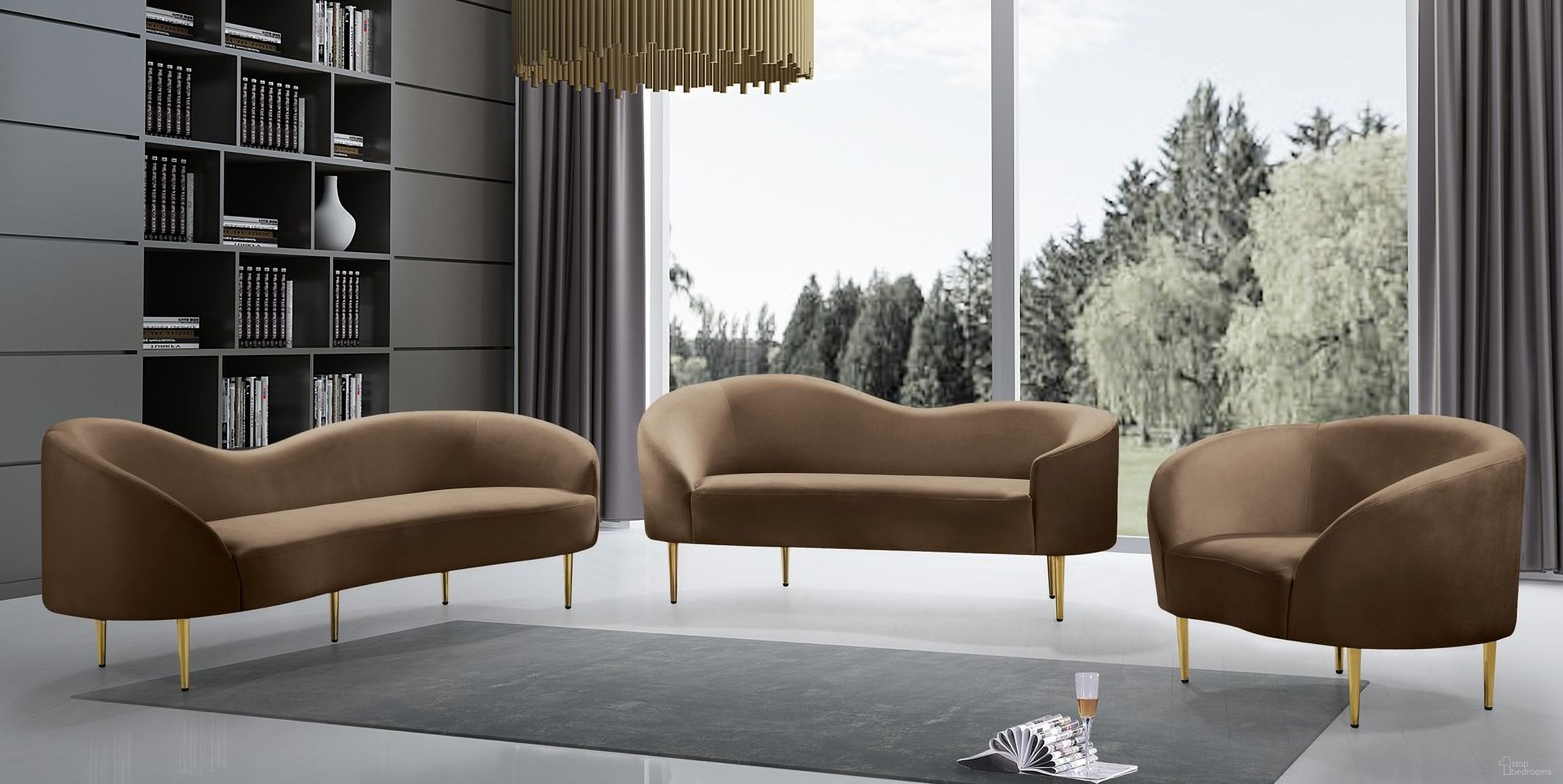 Ritz Velvet Living Room Set In Brown
