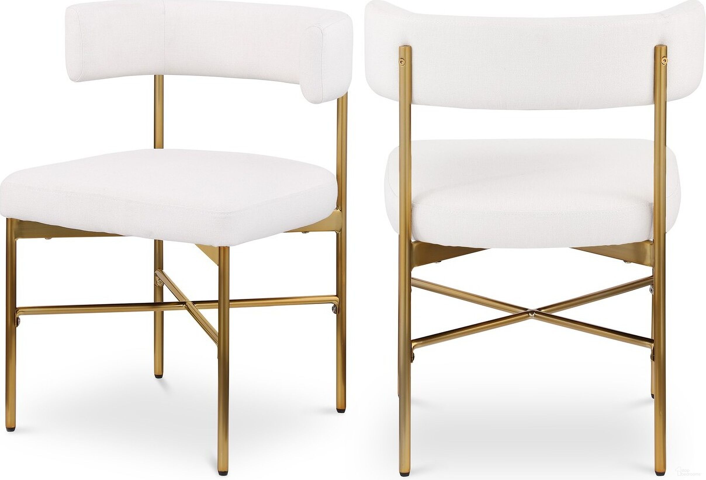 The appearance of Rivage Durable Linen Textured Fabric Dining Chair Set of 2 In Cream/Brushed Gold designed by Meridian in the modern / contemporary interior design. This cream piece of furniture was selected by 1StopBedrooms from Rivage Collection to add a touch of cosiness and style into your home. Sku: 926Cream-C. Material: Wood. Chair Type: Side Chair.