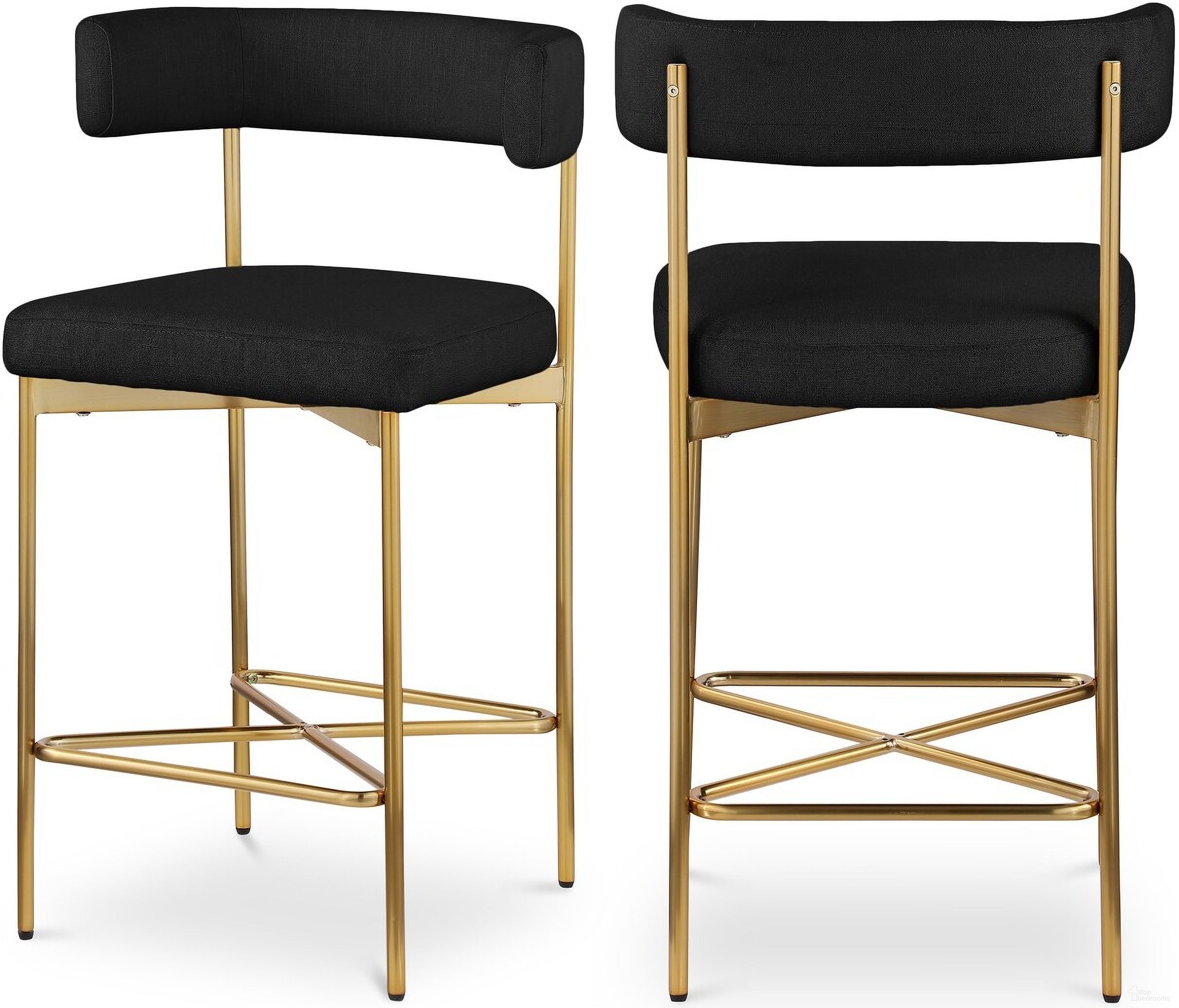The appearance of Rivage Durable Linen Textured Fabric Stool Set of 2 In Black/Brushed Gold designed by Meridian in the modern / contemporary interior design. This black piece of furniture was selected by 1StopBedrooms from Rivage Collection to add a touch of cosiness and style into your home. Sku: 927Black-C. Material: Wood.