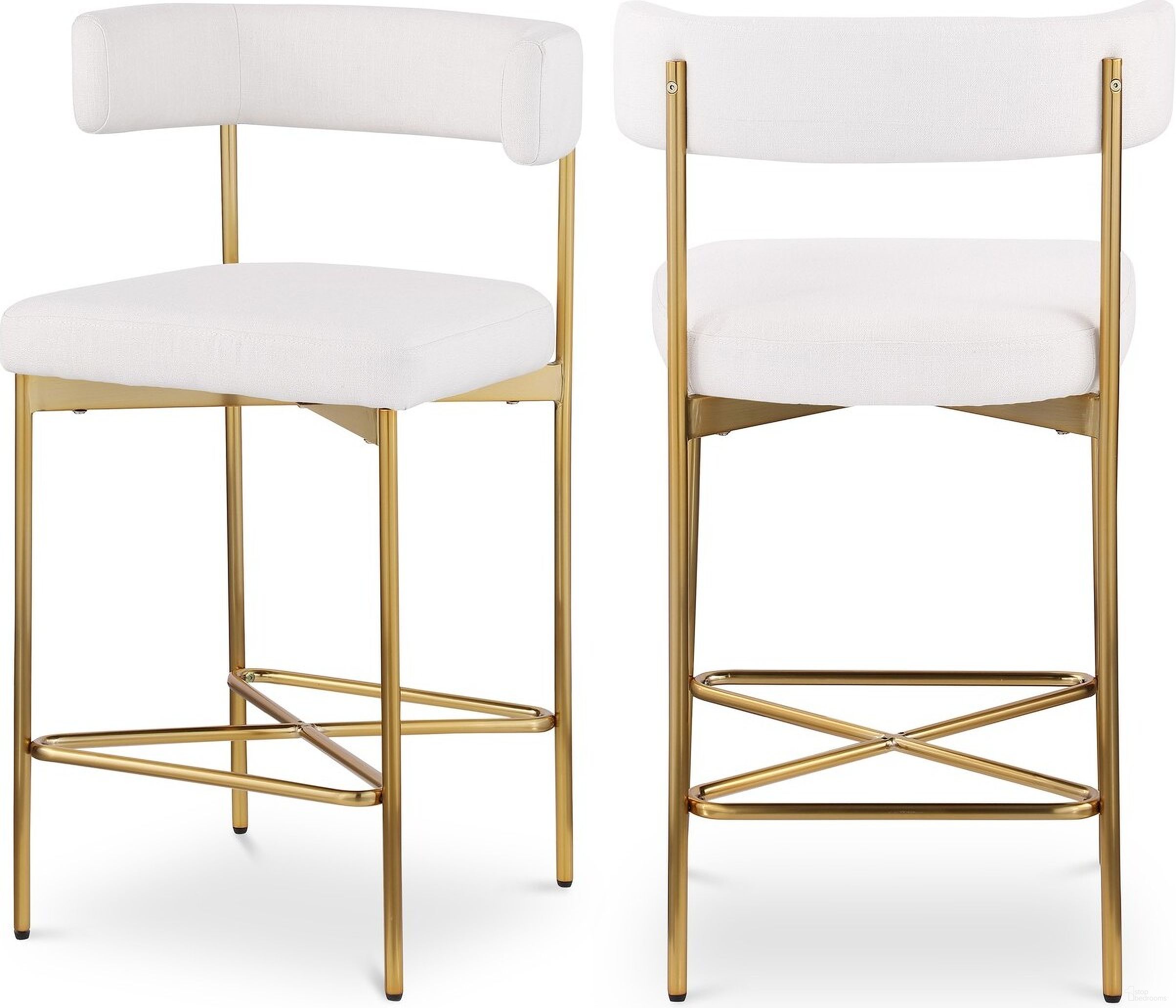 The appearance of Rivage Durable Linen Textured Fabric Stool Set of 2 In Cream/Brushed Gold designed by Meridian in the modern / contemporary interior design. This cream piece of furniture was selected by 1StopBedrooms from Rivage Collection to add a touch of cosiness and style into your home. Sku: 927Cream-C. Material: Wood.