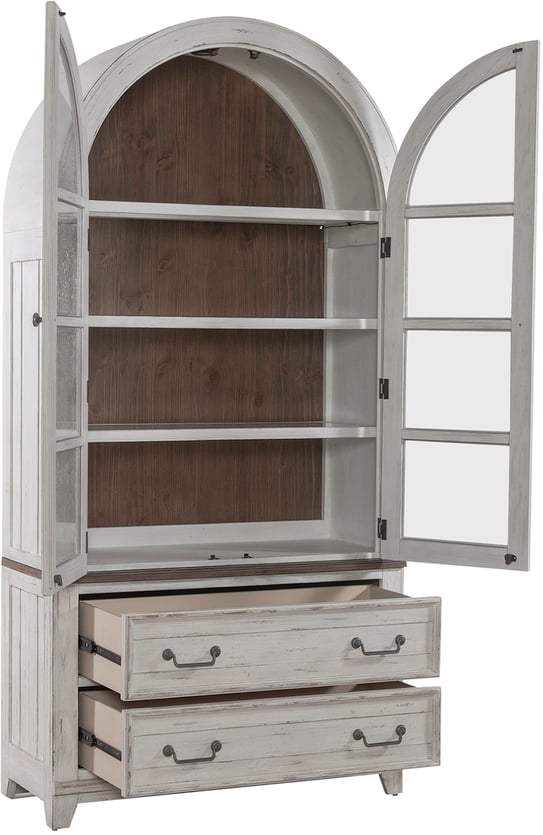 River Place Curio Cabinet In Riverstone White and Tobacco by Liberty