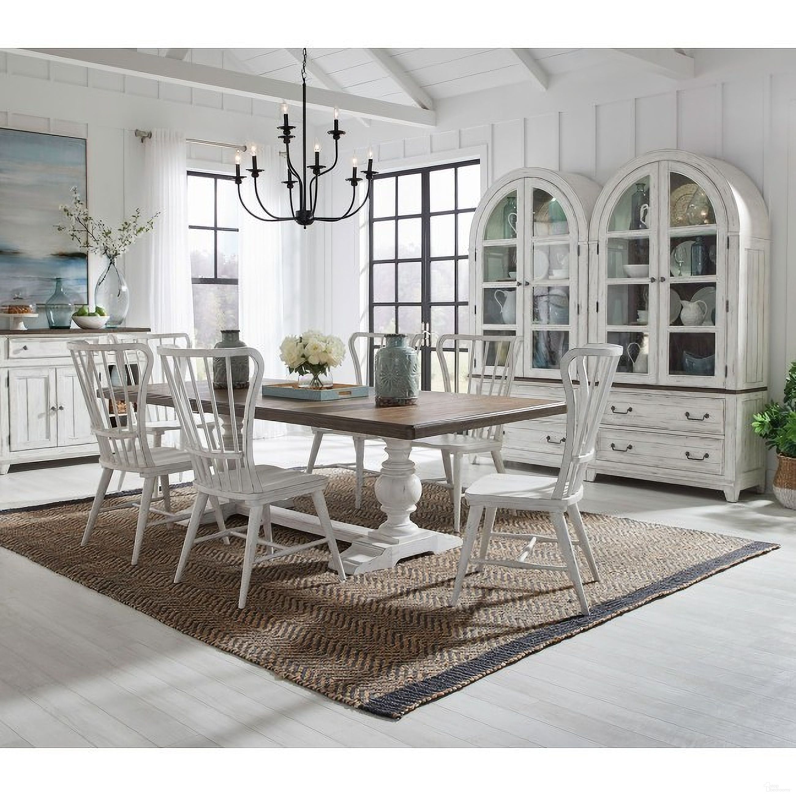 The appearance of River Place Dining Room Set In White designed by Liberty in the country / farmhouse interior design. This white piece of furniture was selected by 1StopBedrooms from River Place Collection to add a touch of cosiness and style into your home. Sku: 237-P4402;237-T4402;237-C1000S. Table Base Style: Trestle. Material: Wood Veneer. Size: 102" x 44".