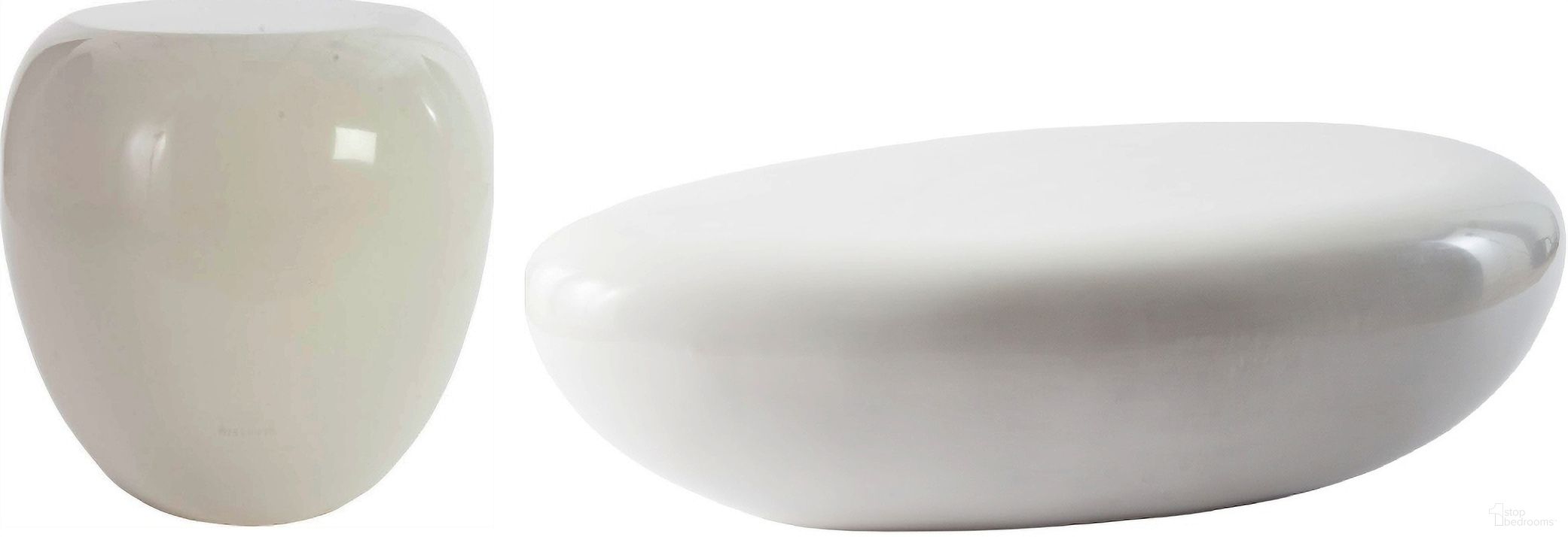 The appearance of River Stone Occasional Table Set In White designed by Phillips Collection in the modern / contemporary interior design. This white piece of furniture  was selected by 1StopBedrooms from River Stone Collection to add a touch of cosiness and style into your home. Sku: PH67484;PH74449. Material: Resin.