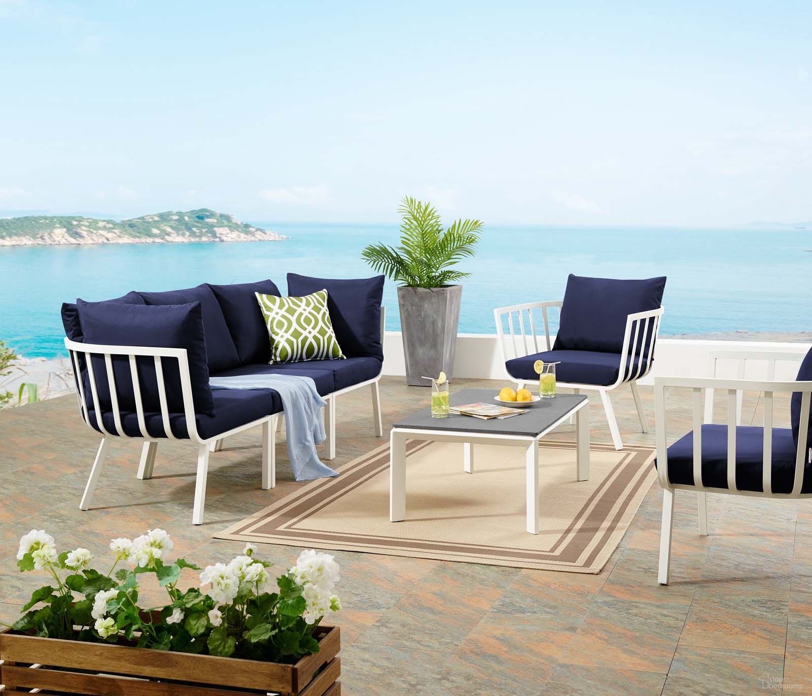 The appearance of Riverside 5 Piece Outdoor Patio Aluminum Set EEI-3783-WHI-NAV designed by Modway in the modern / contemporary interior design. This white navy piece of furniture was selected by 1StopBedrooms from Riverside Collection to add a touch of cosiness and style into your home. Sku: EEI-3566-WHI-NAV;EEI-3567-WHI-NAV;EEI-3569-WHI-NAV;EEI-3569-WHI-NAV;EEI-3570-WHI. Material: Foam.