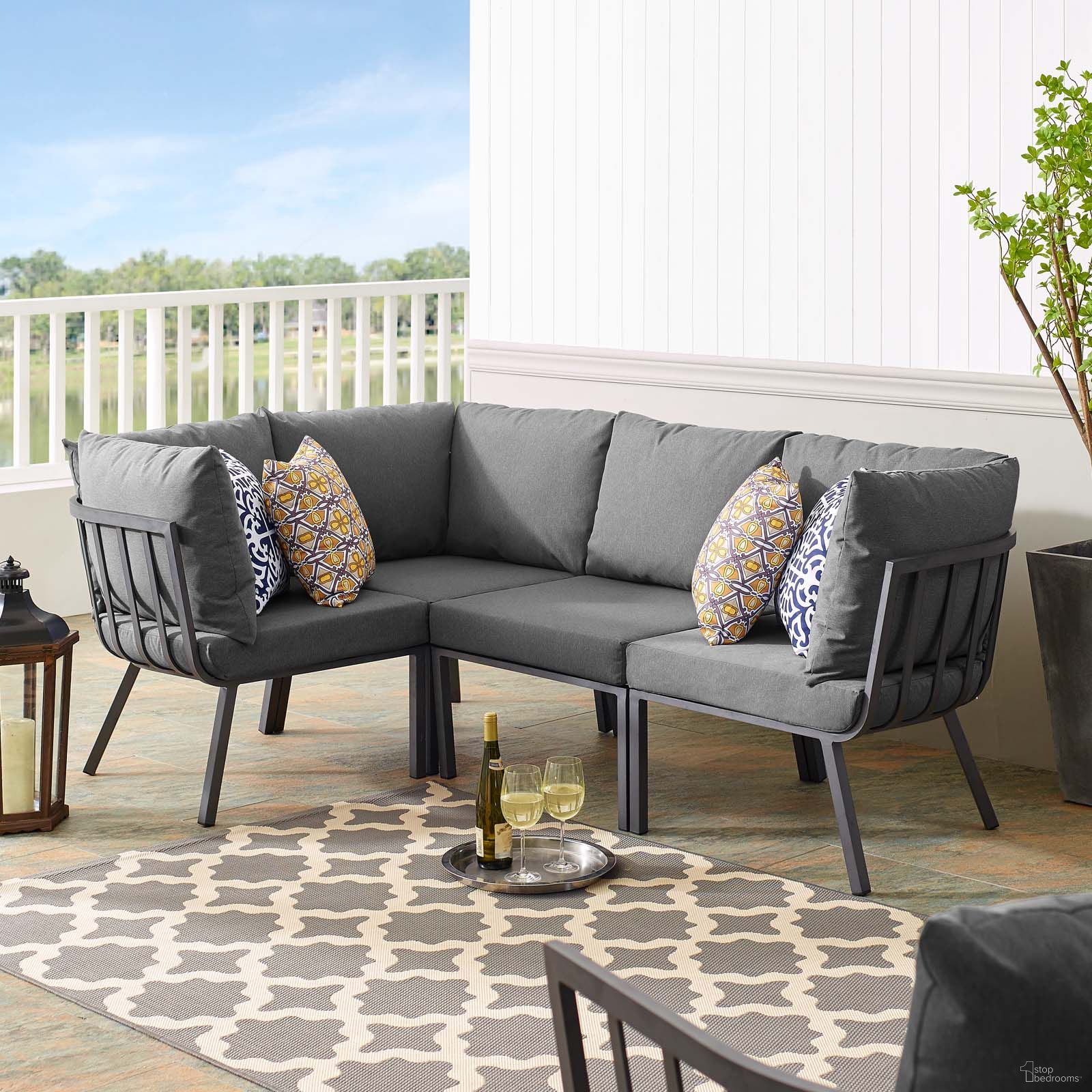 The appearance of Riverside Gray Charcoal 4 Piece Outdoor Patio Aluminum Sectional designed by Modway in the modern / contemporary interior design. This gray charcoal piece of furniture was selected by 1StopBedrooms from Riverside Collection to add a touch of cosiness and style into your home. Sku: EEI-3567-SLA-CHA;EEI-3569-SLA-CHA;EEI-3569-SLA-CHA;EEI-3569-SLA-CHA. Material: Foam.