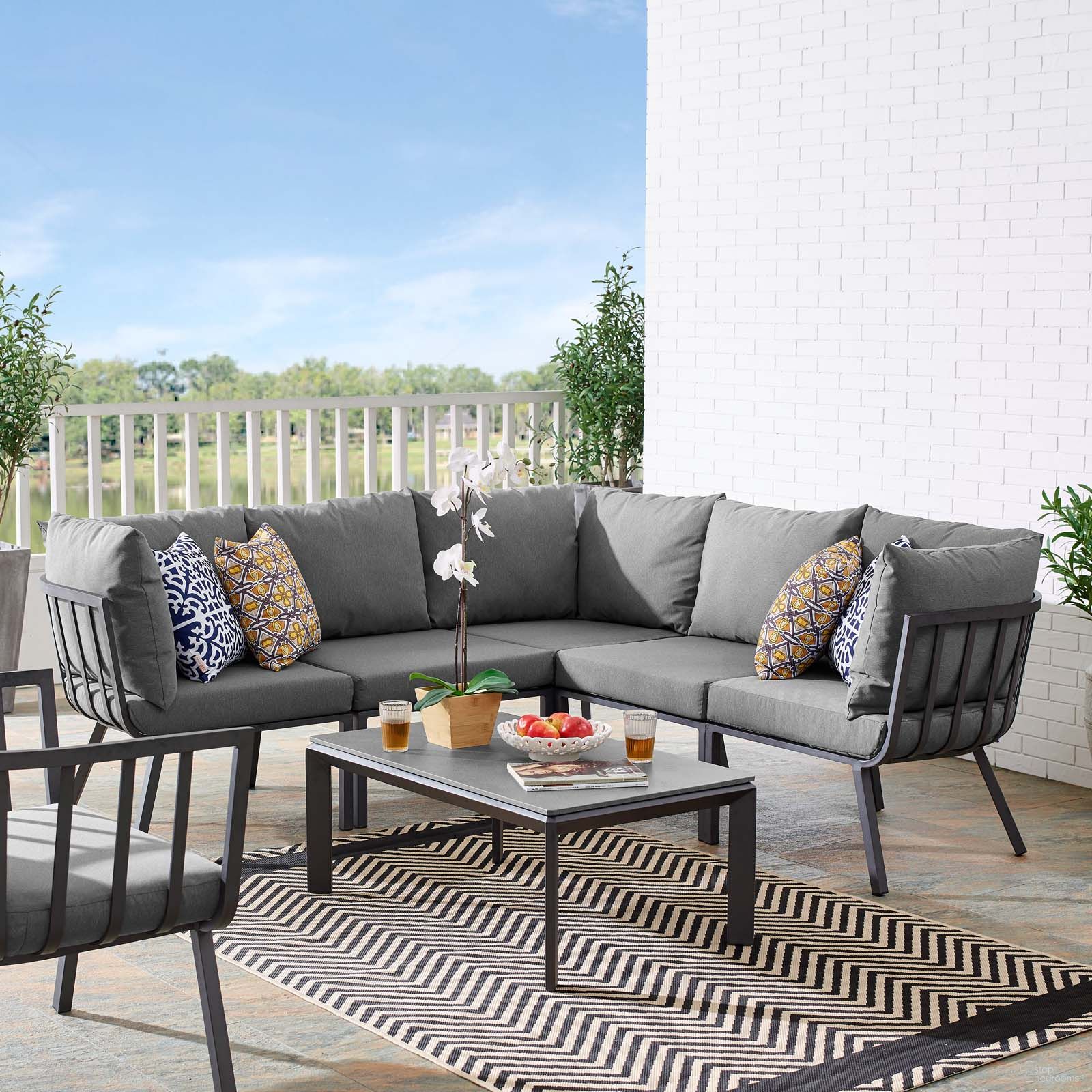 The appearance of Riverside Gray Charcoal 6 Piece Outdoor Patio Aluminum Set EEI-3788-SLA-CHA designed by Modway in the modern / contemporary interior design. This gray charcoal piece of furniture  was selected by 1StopBedrooms from Riverside Collection to add a touch of cosiness and style into your home. Sku: EEI-3567-SLA-CHA;EEI-3567-SLA-CHA;EEI-3569-SLA-CHA;EEI-3569-SLA-CHA;EEI-3569-SLA-CHA;EEI-3570-SLA. Material: Foam.