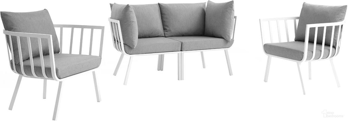 The appearance of Riverside White and Gray 4 Piece Outdoor Patio Aluminum Set designed by Modway in the modern / contemporary interior design. This white and gray piece of furniture was selected by 1StopBedrooms from Riverside Collection to add a touch of cosiness and style into your home. Sku: EEI-3566-WHI-GRY;EEI-3566-WHI-GRY;EEI-3569-WHI-GRY;EEI-3569-WHI-GRY. Material: Foam.