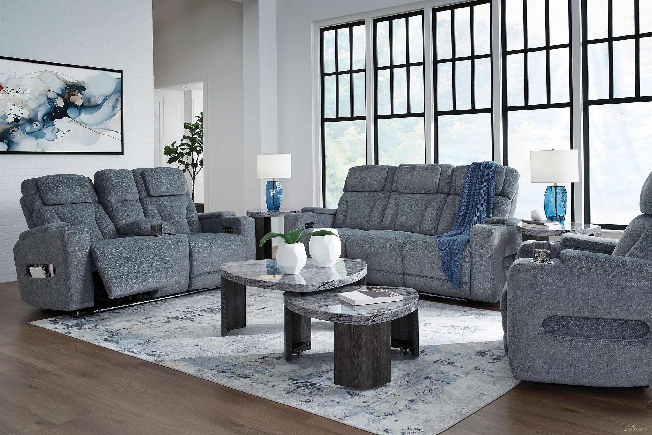 The appearance of RiverTest Power Reclining Living Room Set In Steel designed by Signature Design by Ashley in the modern / contemporary interior design. This steel piece of furniture  was selected by 1StopBedrooms from RiverTest Collection to add a touch of cosiness and style into your home. Sku: NC4980215;NC4980218. Material: Fabric.