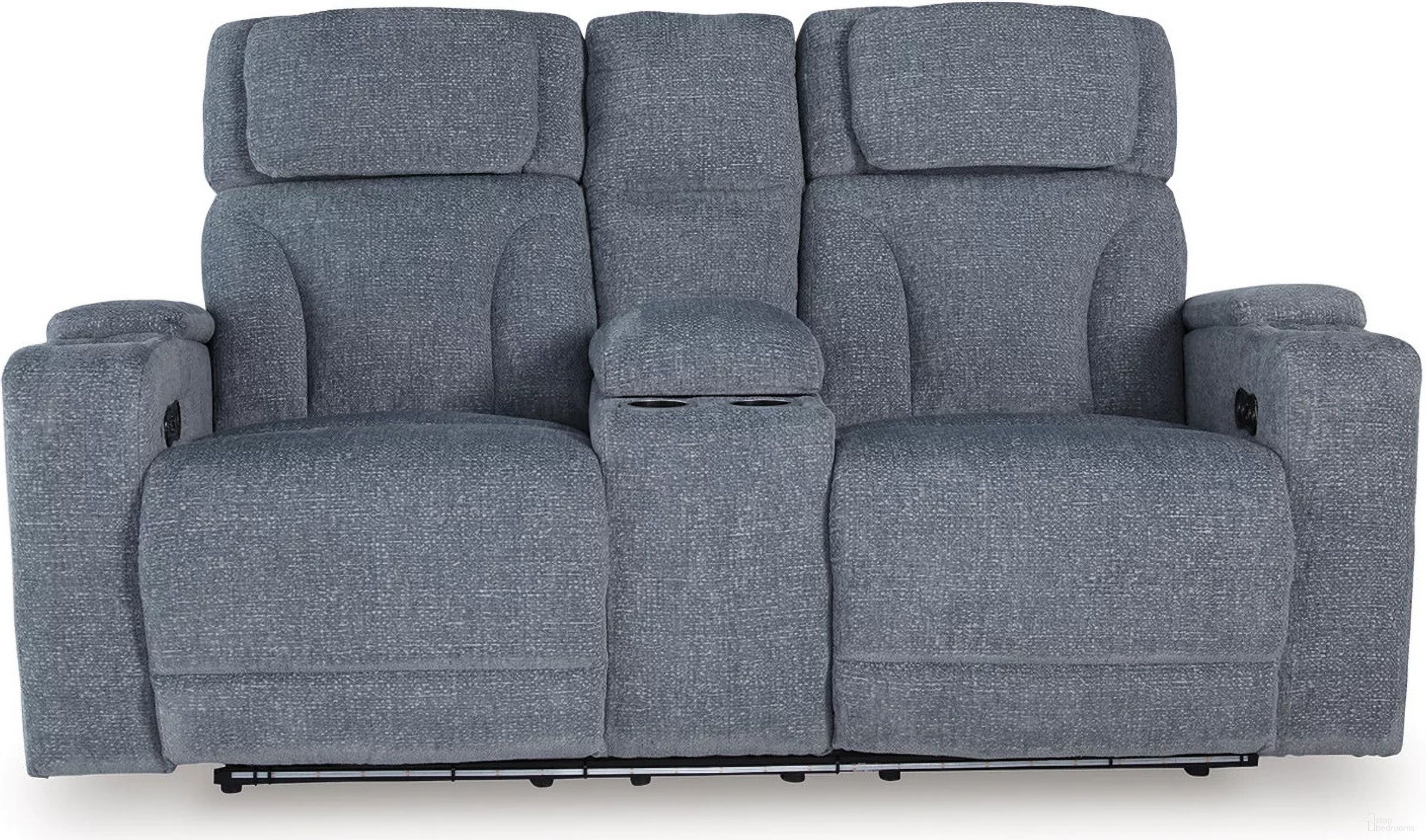 The appearance of RiverTest Power Reclining Loveseat with Console In Steel designed by Signature Design by Ashley in the modern / contemporary interior design. This steel piece of furniture was selected by 1StopBedrooms from RiverTest Collection to add a touch of cosiness and style into your home. Sku: NC4980218. Material: Fabric.