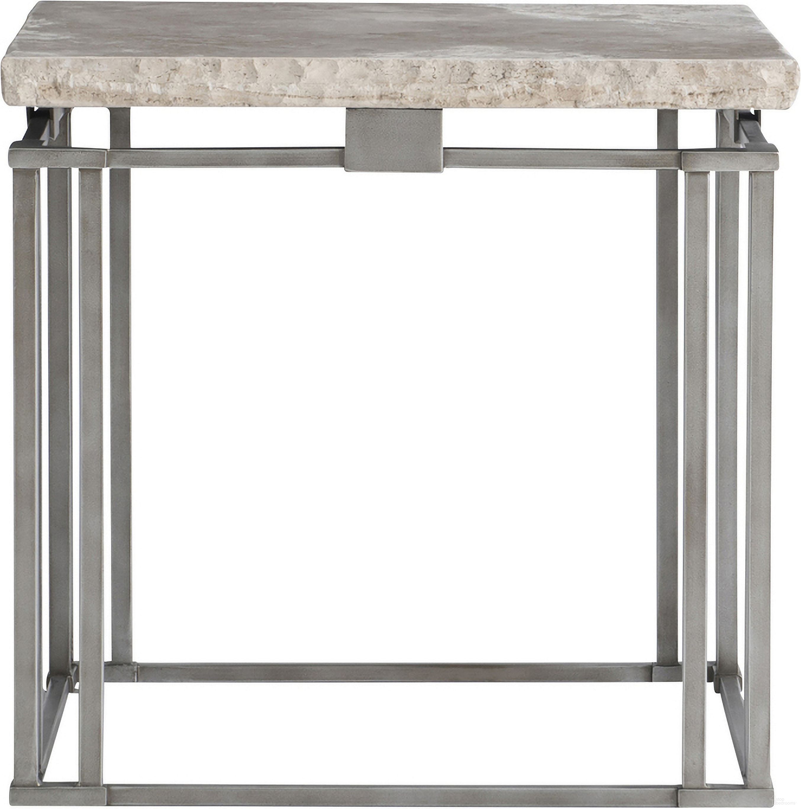The appearance of Riverton Side Table designed by Bernhardt in the transitional interior design. This travertine/silver piece of furniture  was selected by 1StopBedrooms from Riverton Collection to add a touch of cosiness and style into your home. Sku: 494111. Material: Stone.