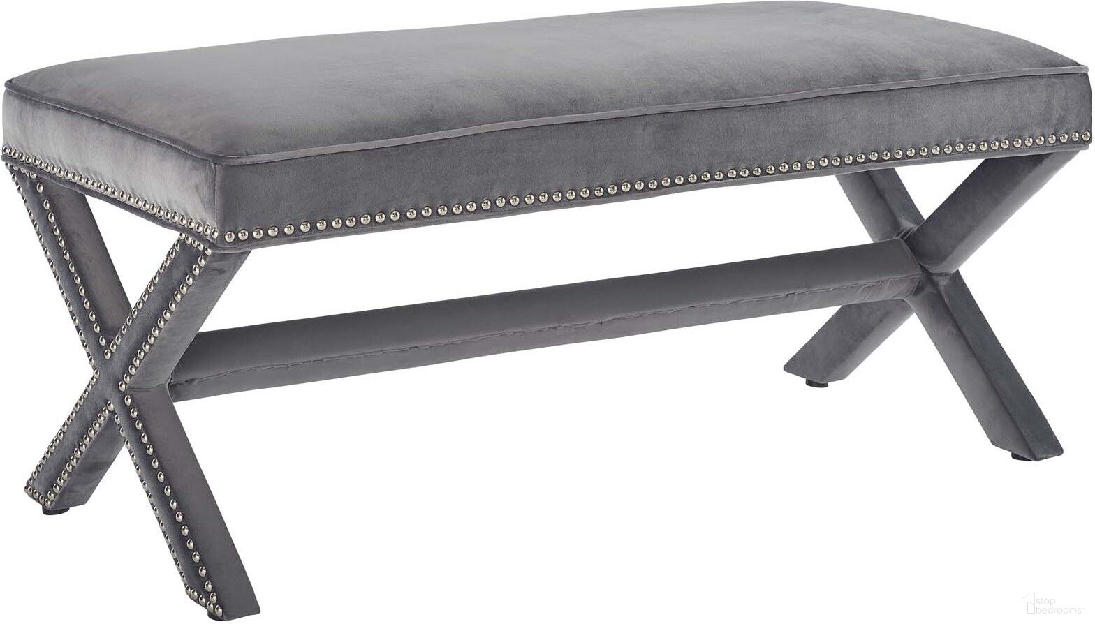The appearance of Rivet Gray Performance Velvet Bench designed by Modway in the modern / contemporary interior design. This gray piece of furniture was selected by 1StopBedrooms from Rivet Collection to add a touch of cosiness and style into your home. Sku: EEI-3067-GRY. Material: Wood.