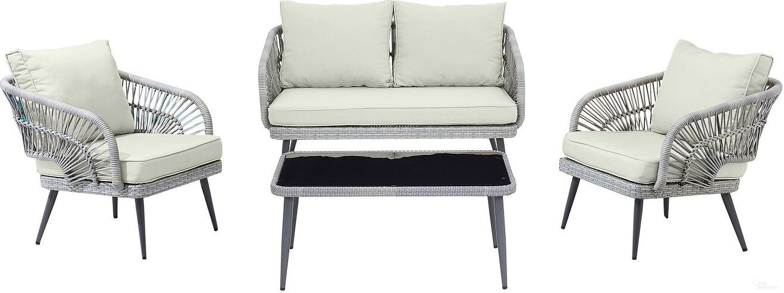 Riviera Rope Wicker 4-Piece 4 Seater Patio Conversation Set With Cushions In Grey/Cream