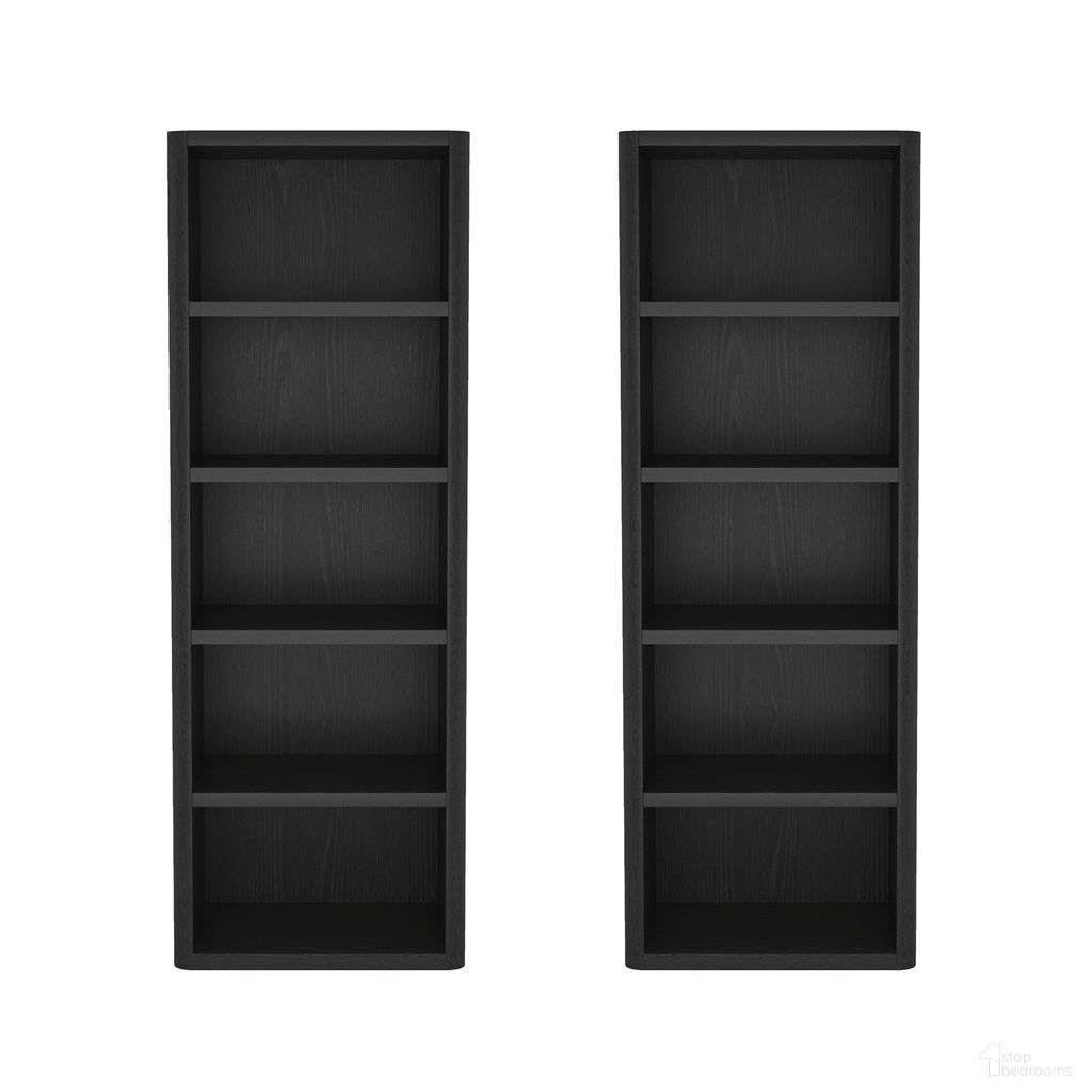 The appearance of Rivington Modern 5-Shelf Open Bookcase Set of 2 in Black designed by Manhattan Comfort in the modern / contemporary interior design. This black piece of furniture was selected by 1StopBedrooms from Rivington Collection to add a touch of cosiness and style into your home. Sku: BC003-BK;BC003-BK. Material: MDP.