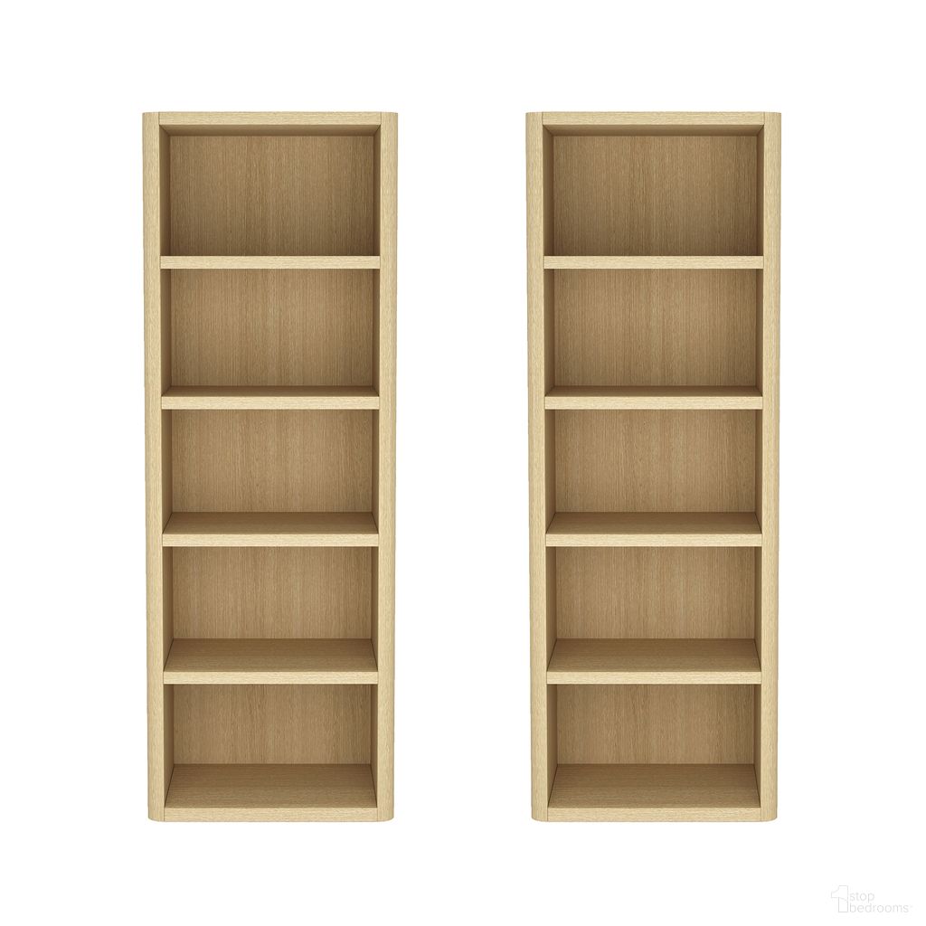 Rivington Modern 5-Shelf Open Bookcase Set of 2 in Natural Oak