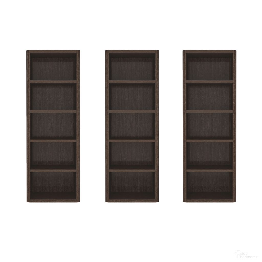 The appearance of Rivington Modern 5-Shelf Open Bookcase Set of 3 in Dark Walnut designed by Manhattan Comfort in the modern / contemporary interior design. This dark walnut piece of furniture was selected by 1StopBedrooms from Rivington Collection to add a touch of cosiness and style into your home. Sku: BC003-BR;BC003-BR;BC003-BR. Material: MDP.