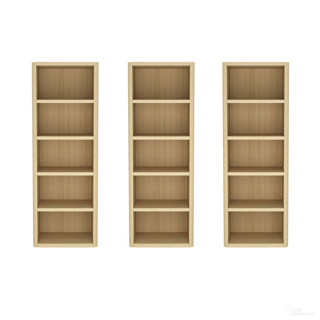 Rivington Modern 5-Shelf Open Bookcase Set of 3 in Natural Oak