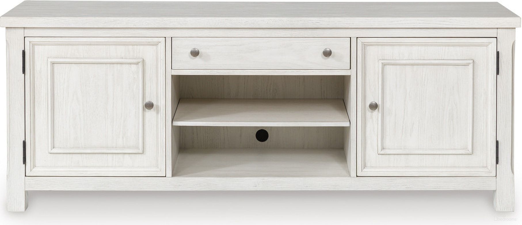 The appearance of Robbinsdale 72 Inch TV Stand In Antique White designed by Signature Design by Ashley in the transitional interior design. This antique white piece of furniture was selected by 1StopBedrooms from Robbinsdale Collection to add a touch of cosiness and style into your home. Sku: W742-68. Material: Wood.